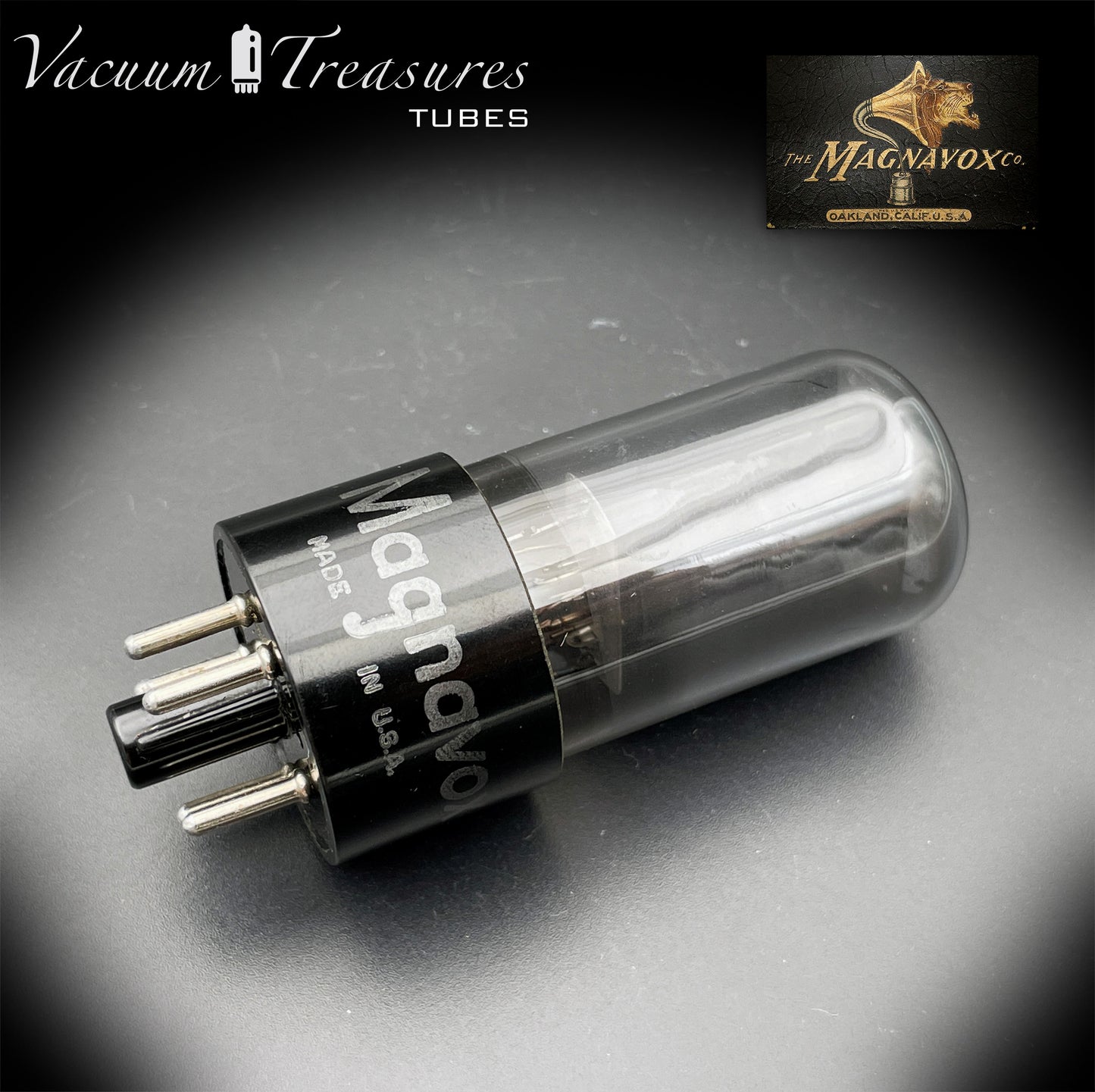 6V6GT Magnavox by RCA Smoked Glass AMPLITREX Tested Tube Black Plate DD Getter Made in USA '55