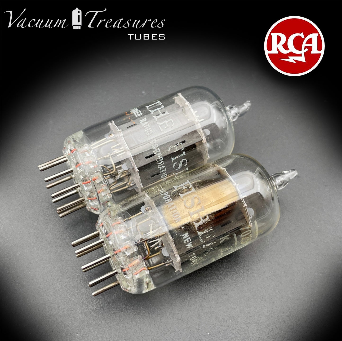 7025 12AX7 RCA Clear Top Matched Pair Long Gray Plates Side D Getter Tubes Made in USA '60s