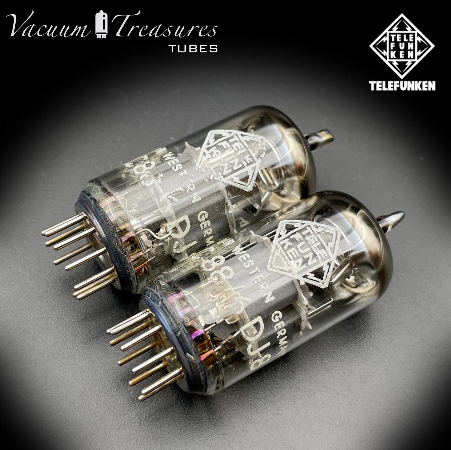 ECC88 6DJ8 TELEFUNKEN Matched Pair Red Dot Same Data Code Diamond <> Bottom Berlino Tubes Made In Western Germany