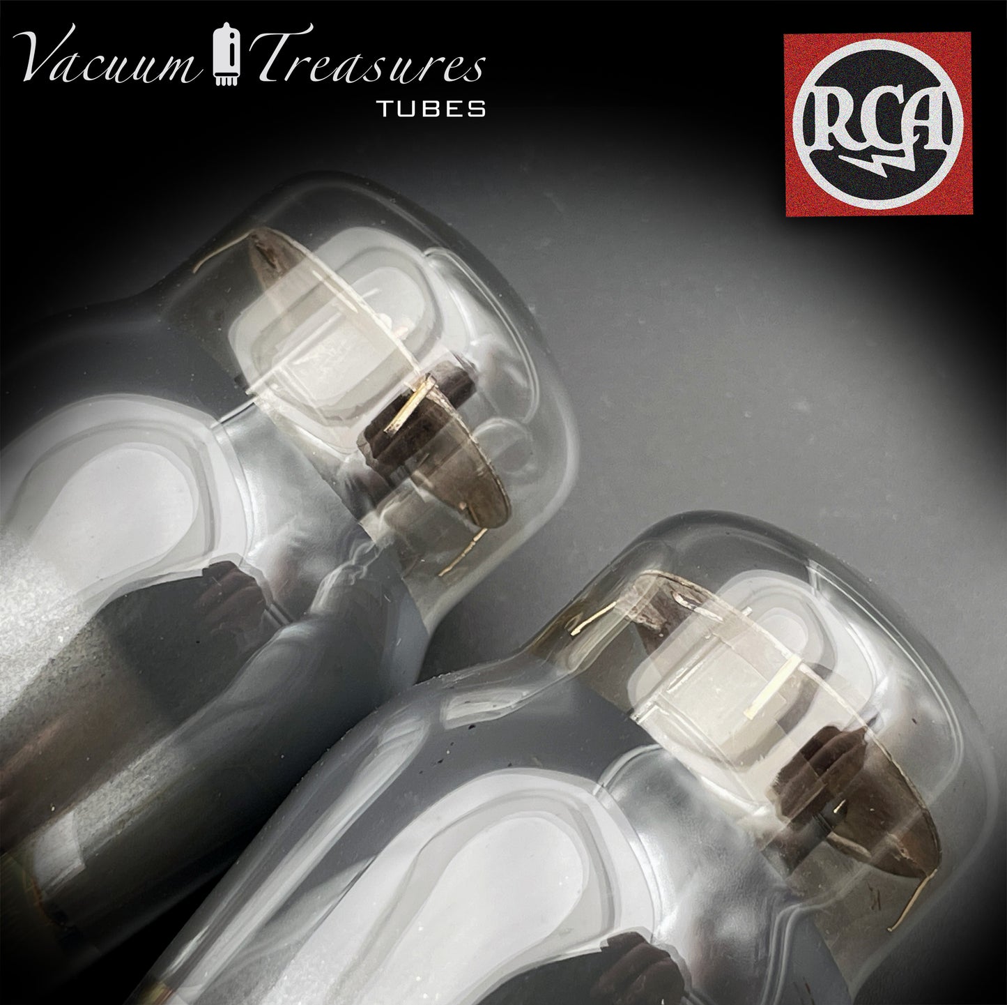 6V6G RCA Radiotron Matched Pair - Smoked Glass Black Plates Foil Getter - Same Factory Code - USA '50s - AMPLITREX Tested