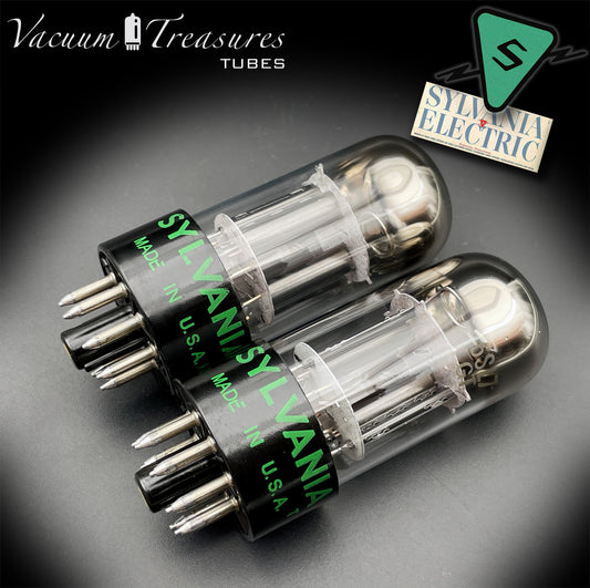 6SL7GT SYLVANIA 3-Hole Black Plates Tall Boys AMPLITREX Matched Pair Same Date Codes Made in USA '50s