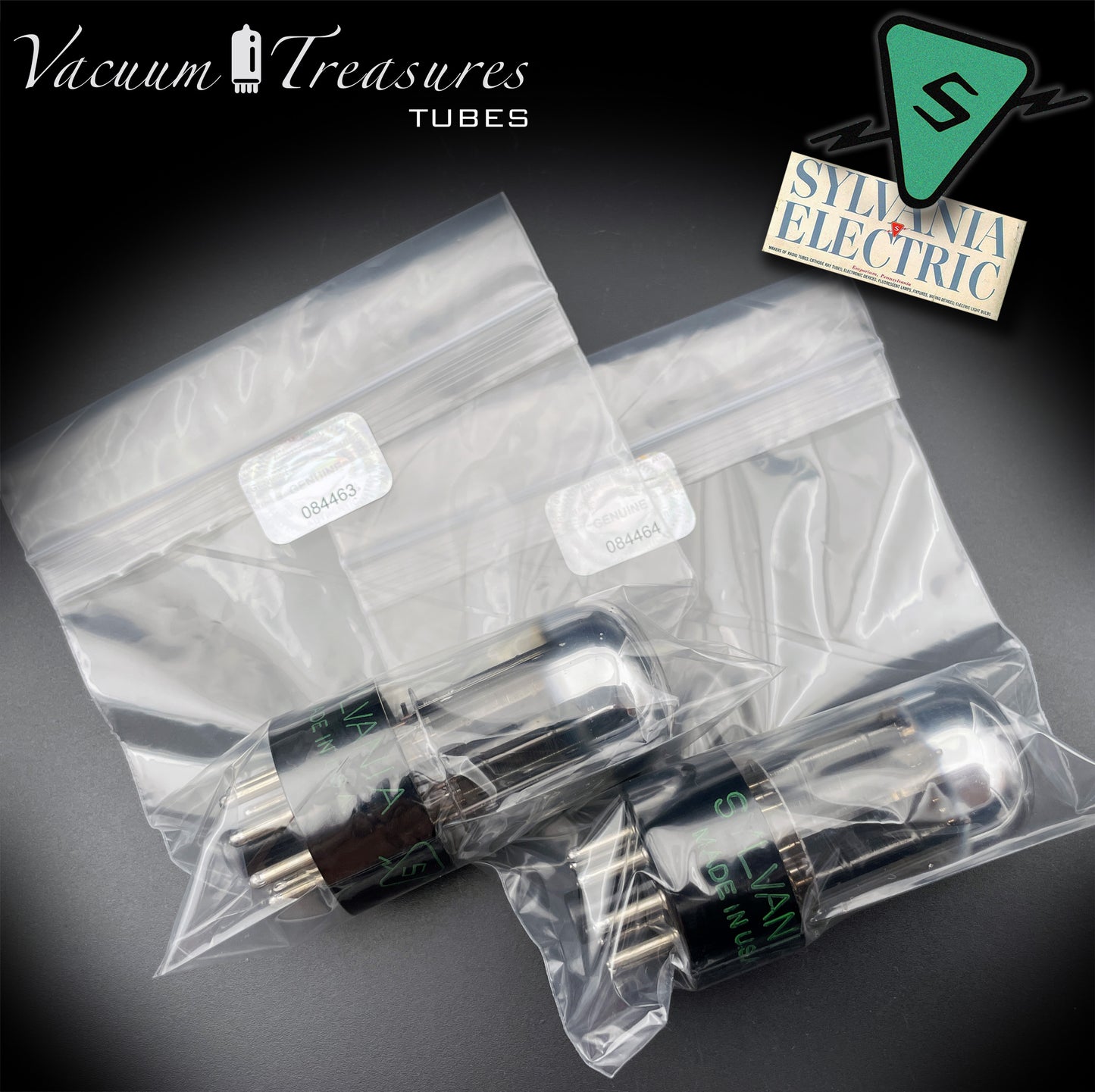 6SN7GTB NOS SYLVANIA CHROME TOP Matched Pair Yellow Dot Black Plates Tubes USA 1955