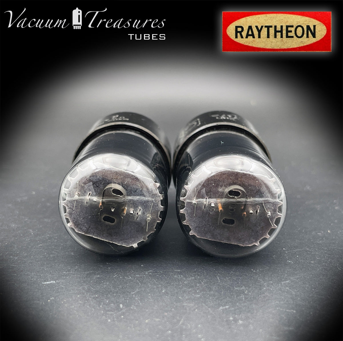 6V6GT NOS GM by Raytheon Black Plates Smoked Glass Square Getter Matched Pair Tubes USA 1957