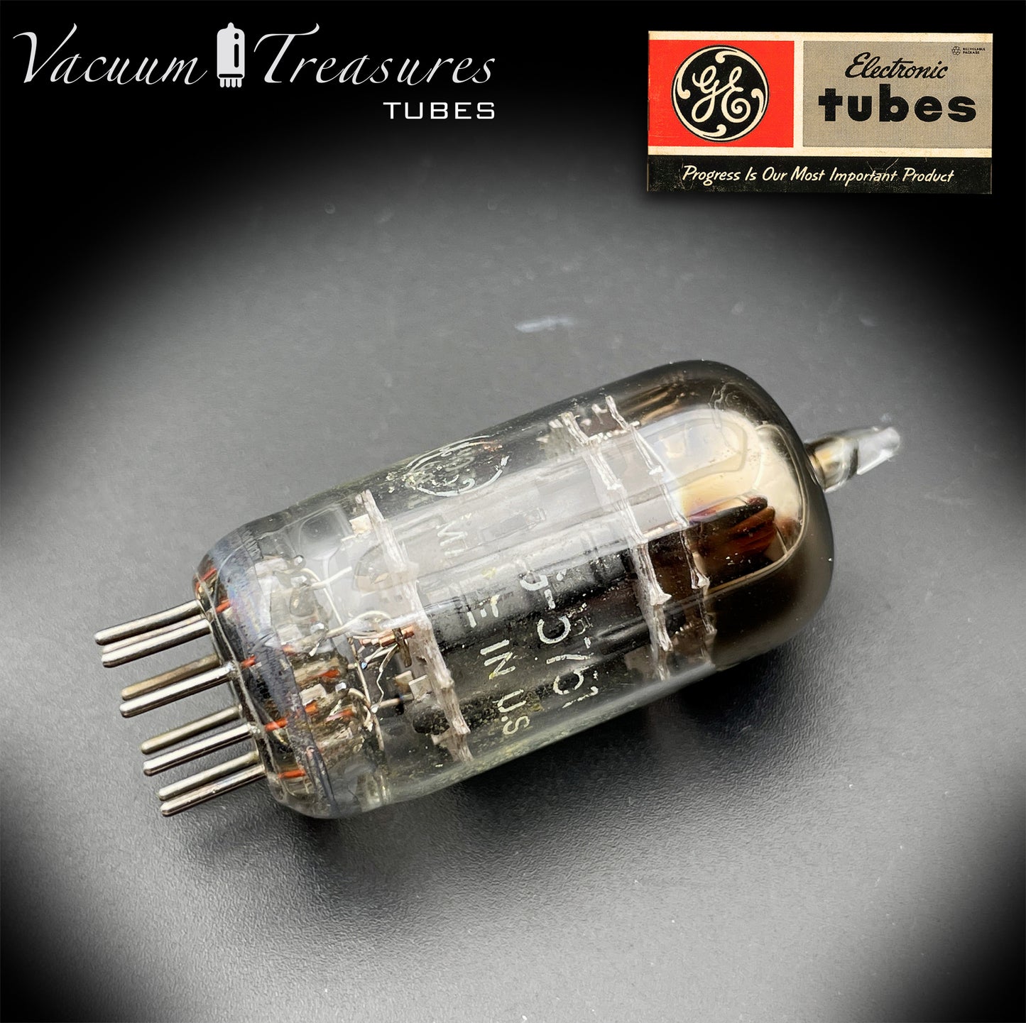 JG 5751 WA GE NOS Triple Mica Black Plates Square Getter Amplitrex Tested Tube Made in USA '55