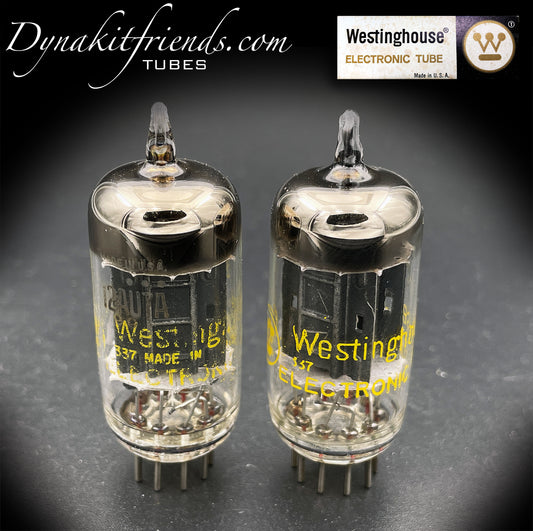 12AU7 ( ECC82 ) WESTINGHOUSE Long Black Plates Square Getter Matched Tubes Made in USA '60s
