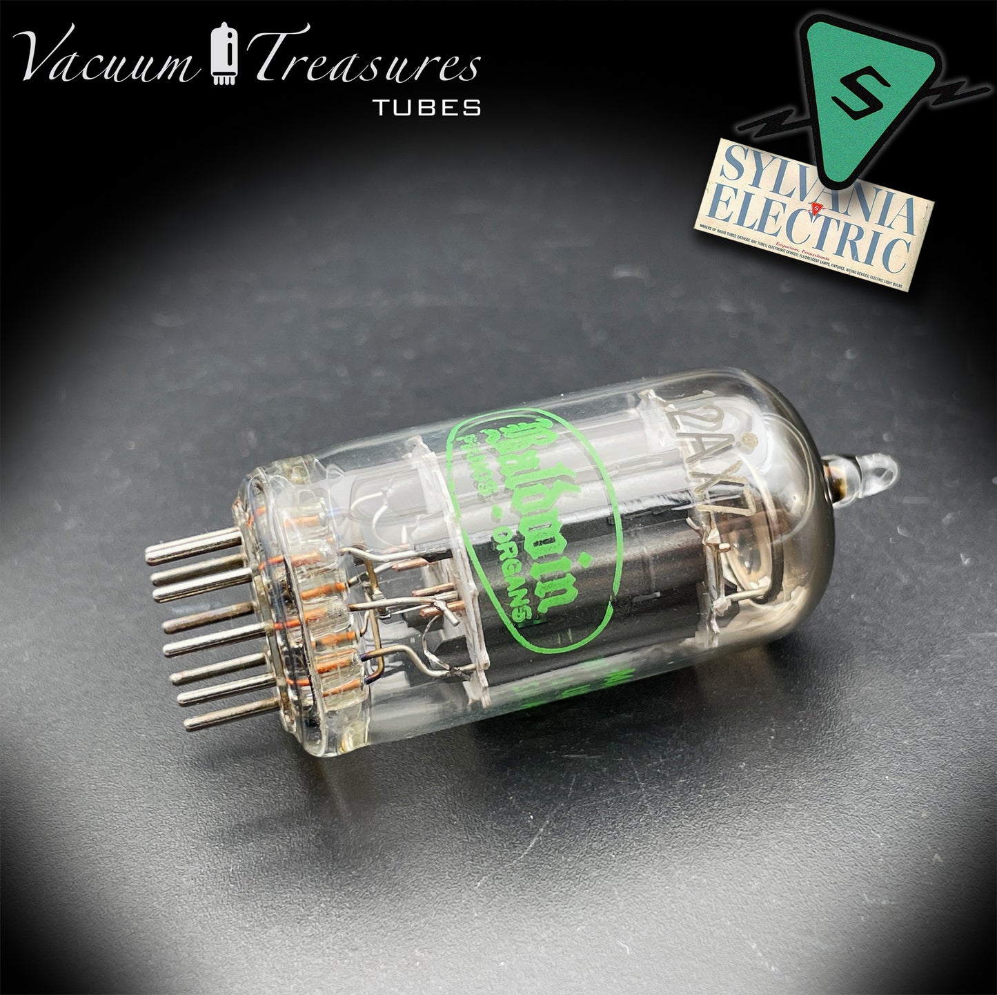 12AX7 / ECC83 NOS Baldwin by SYLVANIA Long Gray Plates Halo Getter Tested Tube Made in USA '61