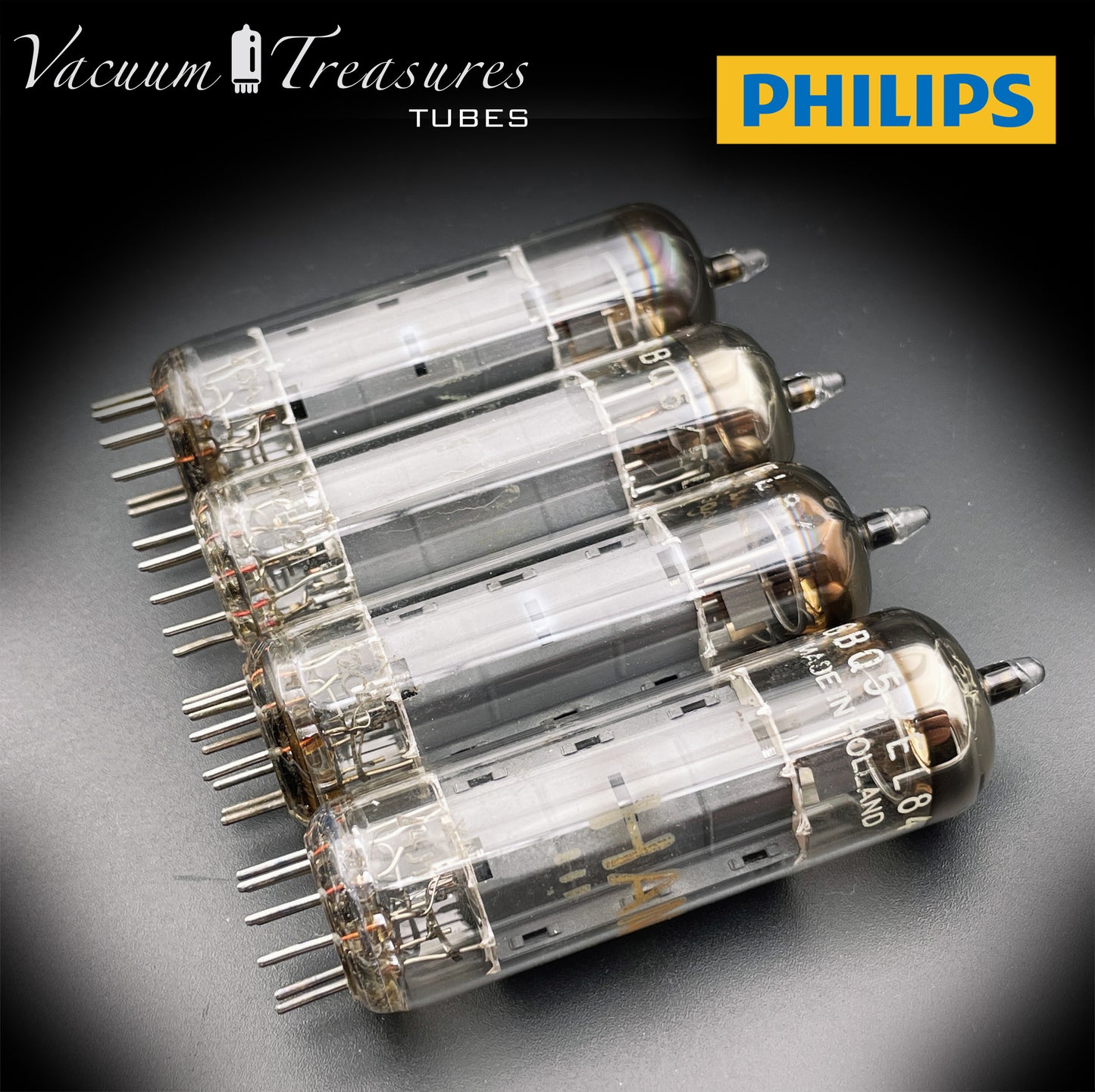 6BQ5 (EL84) AMPEREX PHILIPS Heerlen plant Gray Plates Halo Getter rX4 Matched Tubes @ Test NOS Made in HOLLAND