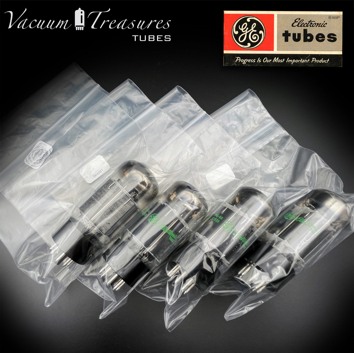 6AS7GA / 6080 GE NOS NIB Matched Quad Black Plates Green Print AMPLITREX Tested