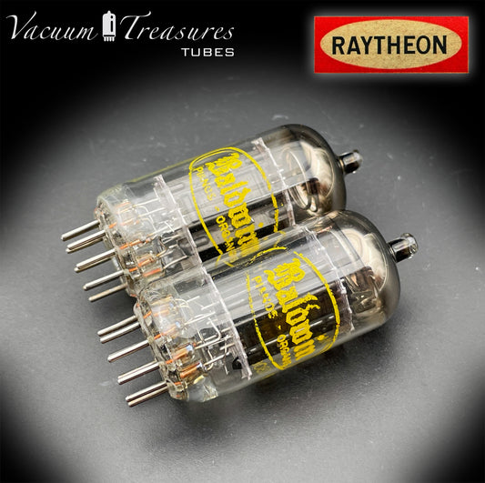 12AU7A / ECC82 NOS Baldwin by RAYTHEON Matched Pair Tubes Long Black Plates Halo Getter Made in USA '61