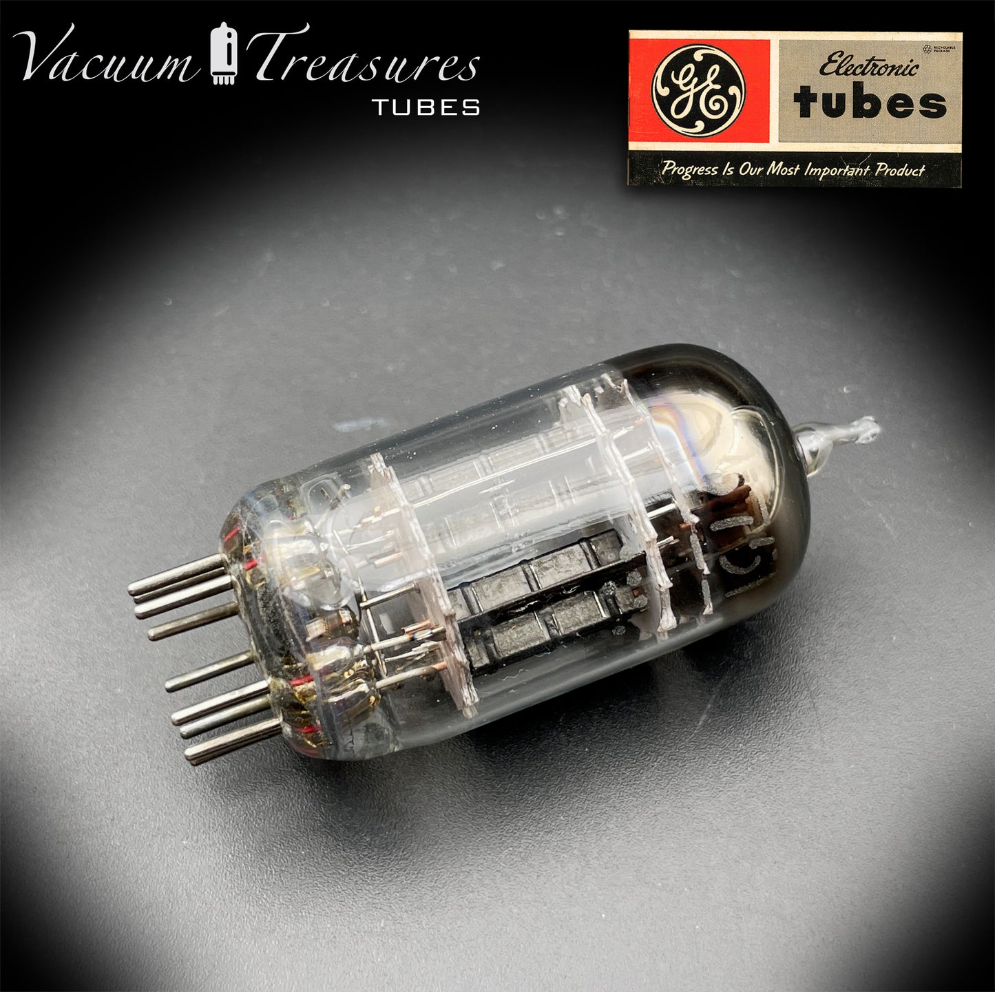 5751 GE NOS Triple Mica Black Plates Square Getter Amplitrex Tested Tube Made in USA '50s