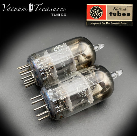 JG-12AT7 / ECC81 GE Matched Pair Gray Wing Plates Square Tilt Getter Made in USA '55