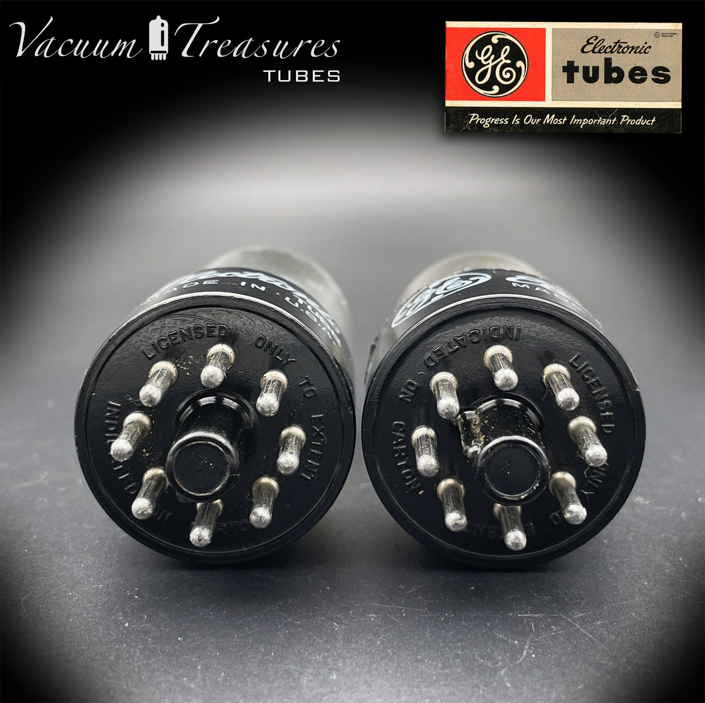 6SN7GT GE Black Plates Square Getter – Tested Pair – STRONG Issue – Made in USA '50s