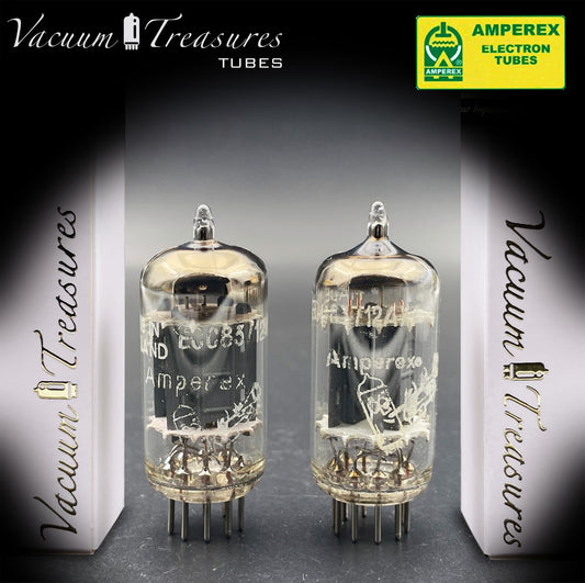 12AX7 / ECC83 NOS Amperex Bugle Boy Matched Pair AMPLITREX Tested Long Plates Foil Getter '58