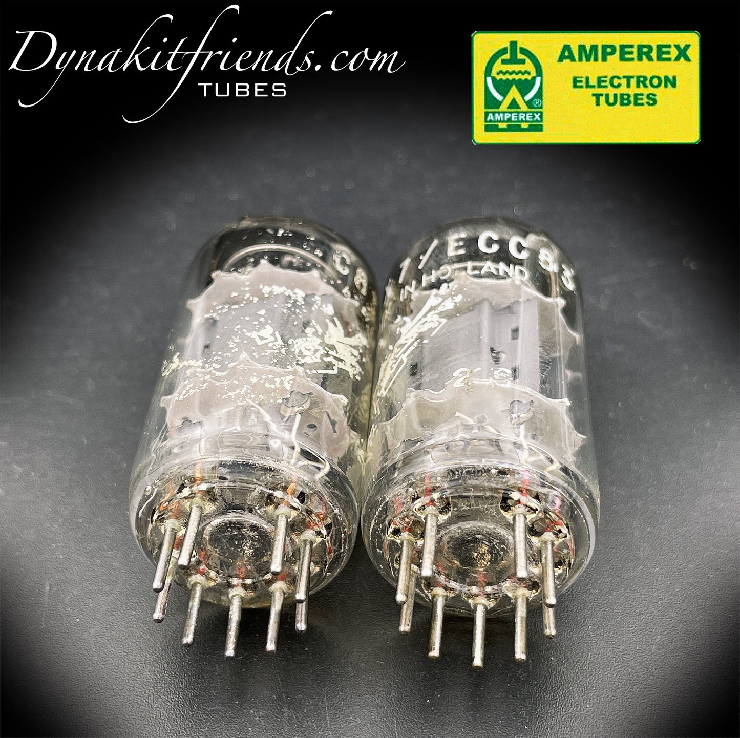 ECC83 ( 12AX7 ) Amperex Bugle Boy Short Plate Large O Getter Holland 1961 Matched Pair Valve Tubes