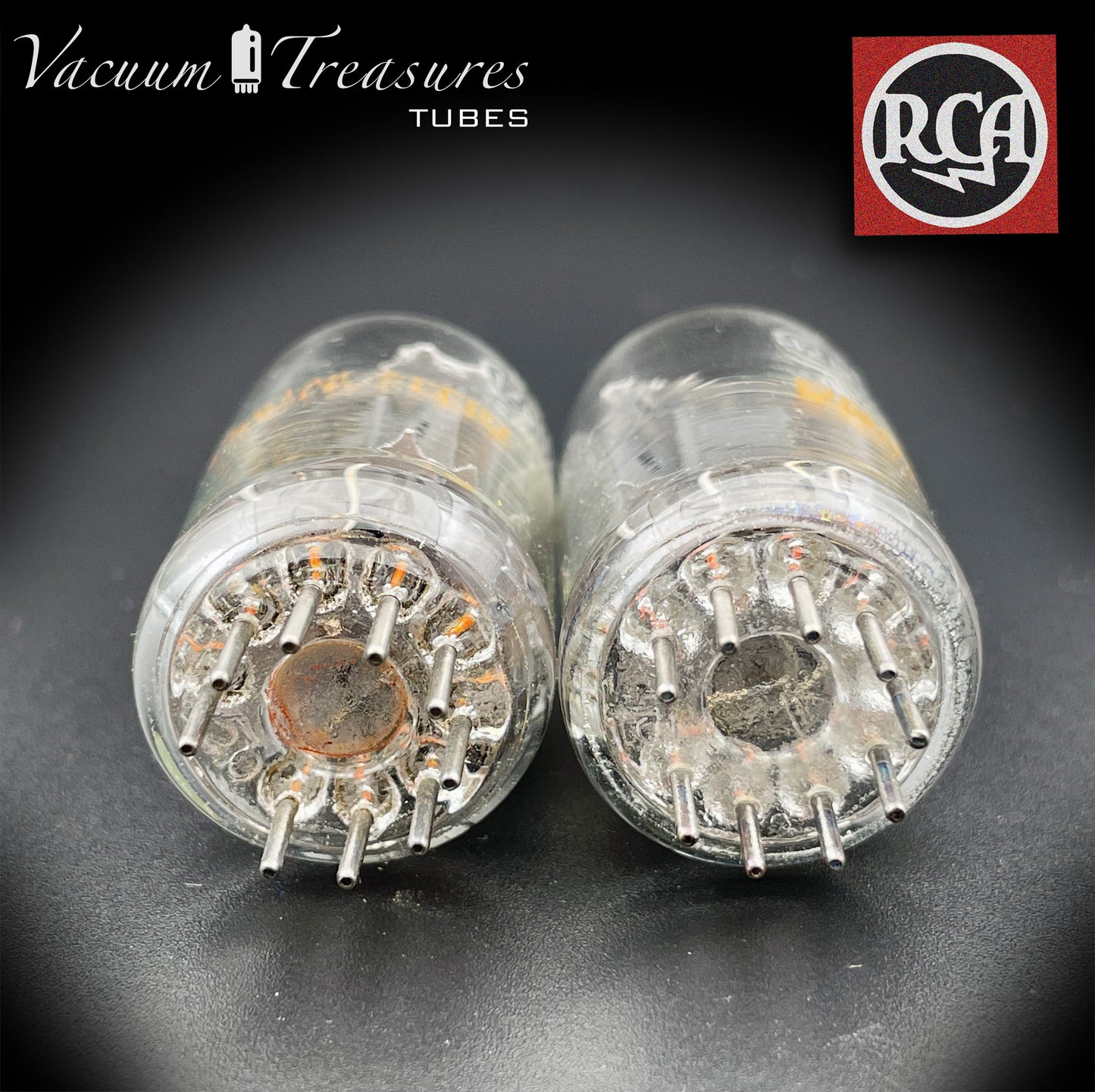 12AU7 A (ECC82) RCA, transparente Oberseite, lange graue Platten, Seite [] Getter-abgestimmte Röhren, hergestellt in den USA