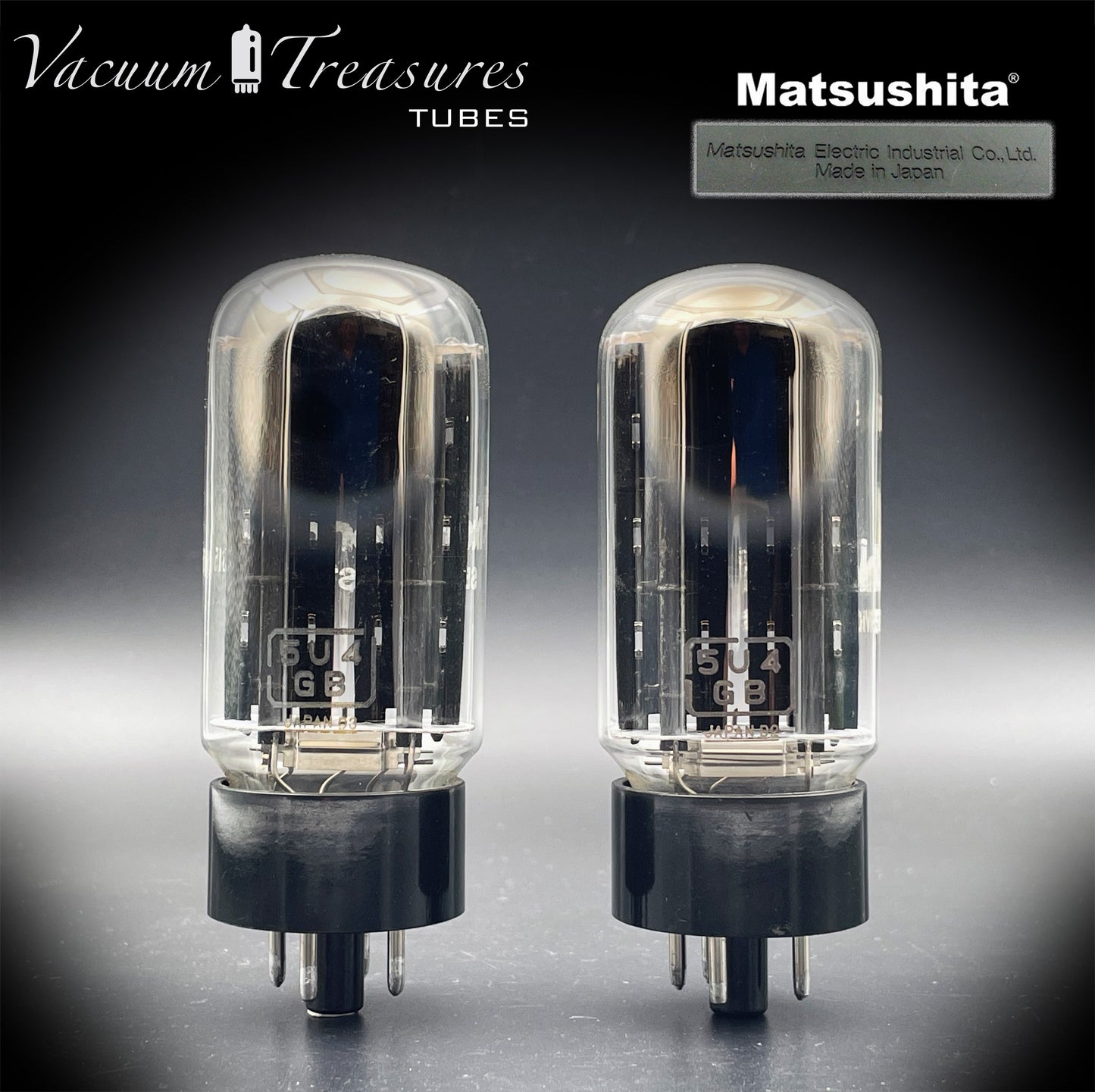 5U4GB 5AS4A NOS NIB MATSUSHITA/International Black Plates Matched Pair Tubes Top Side Halo Getter Rectifiers Made in JAPAN