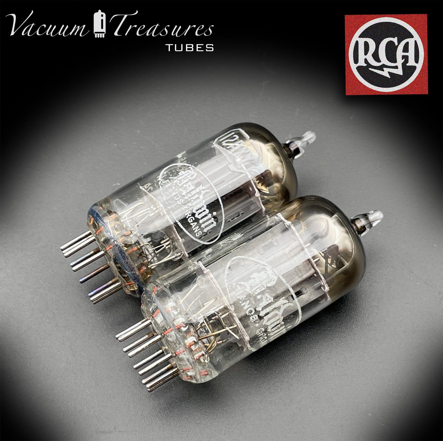 12AX7 ( ECC83 ) RCA for Baldwin Long Gray Plates Square Getter Matched Tubes MADE IN USA '59