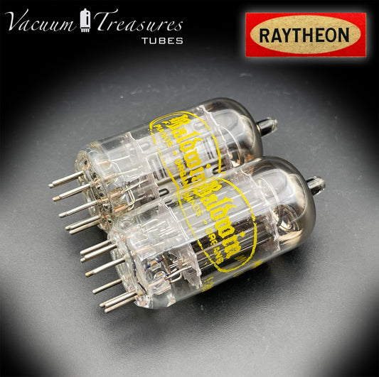 12AU7A / ECC82 NOS Baldwin by RAYTHEON Matched Pair Tubes Long Black Plates Halo Getter Made in USA '61
