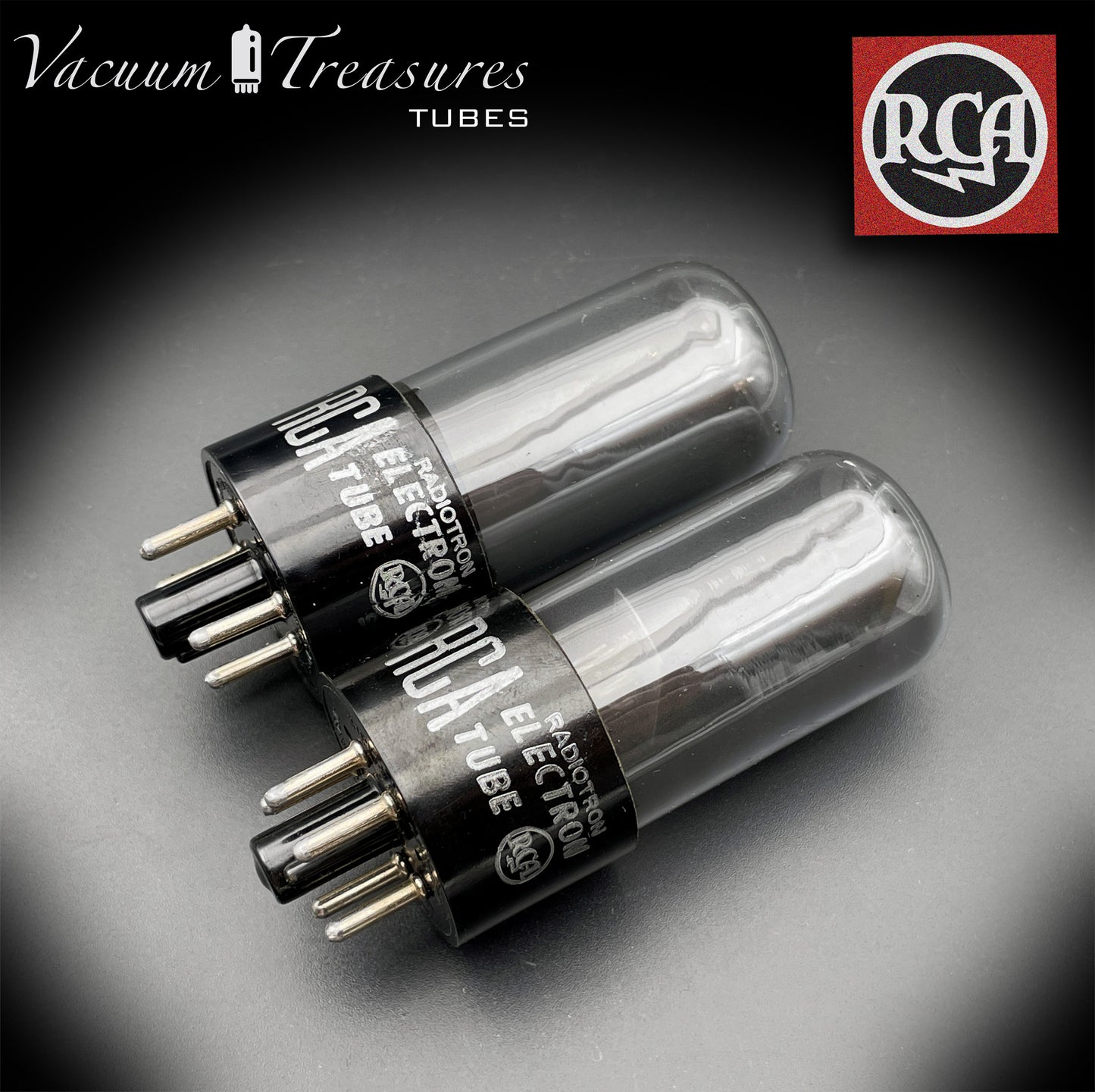 6V6 GT RCA NOS NIB Black Plates Grafite Glass Double Square Getter Matched Tubes Made in USA '54