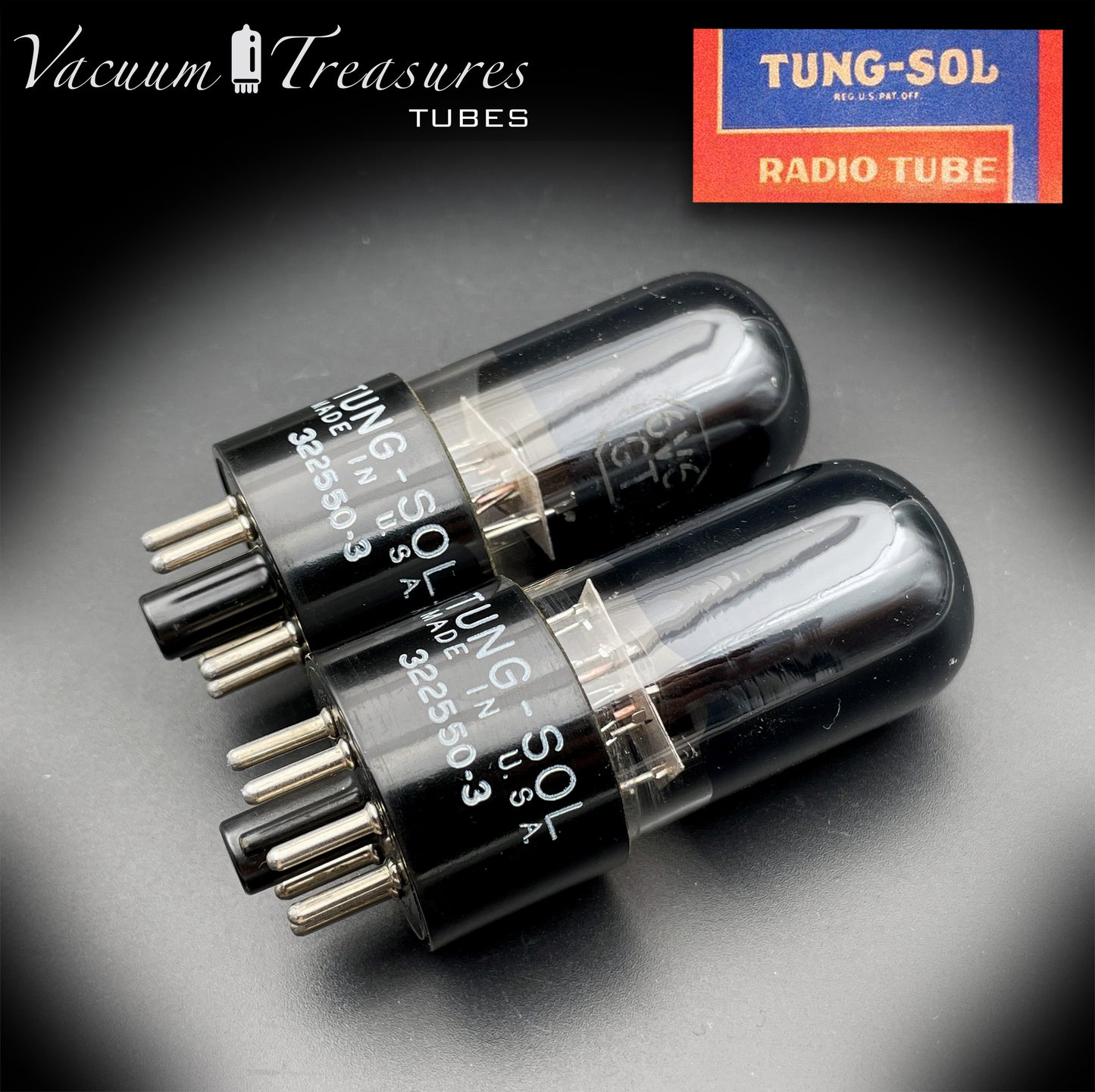 6V6GT ( VT-107A ) TUNG-SOL NOS NIB Black Glass Square Getter Matched Tubes MADE IN USA '55