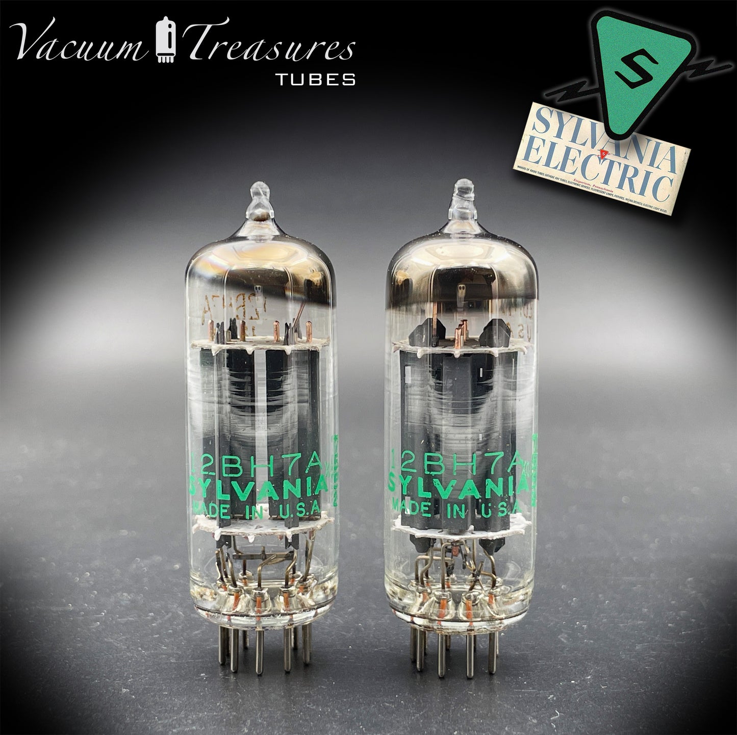 12BH7A ( 7032 ) NOS NIB Sylvania Gray Plates Halo Getter Matched Pair Tubes USA 1975