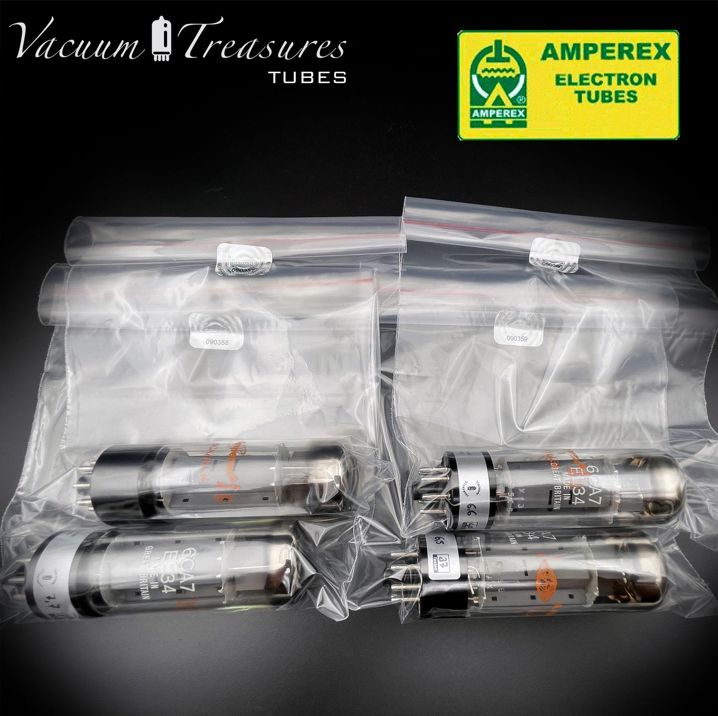 6CA7 ( EL34 ) AMPEREX NOS NIB by Mullard Xf3 Halo Getter Matched Tubes Made in GT. Britain