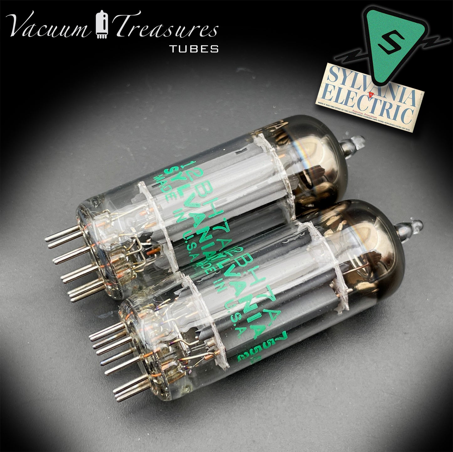 12BH7A NOS NIB Sylvania Gray Plates Halo Getter Matched Pair Tubes USA 1975