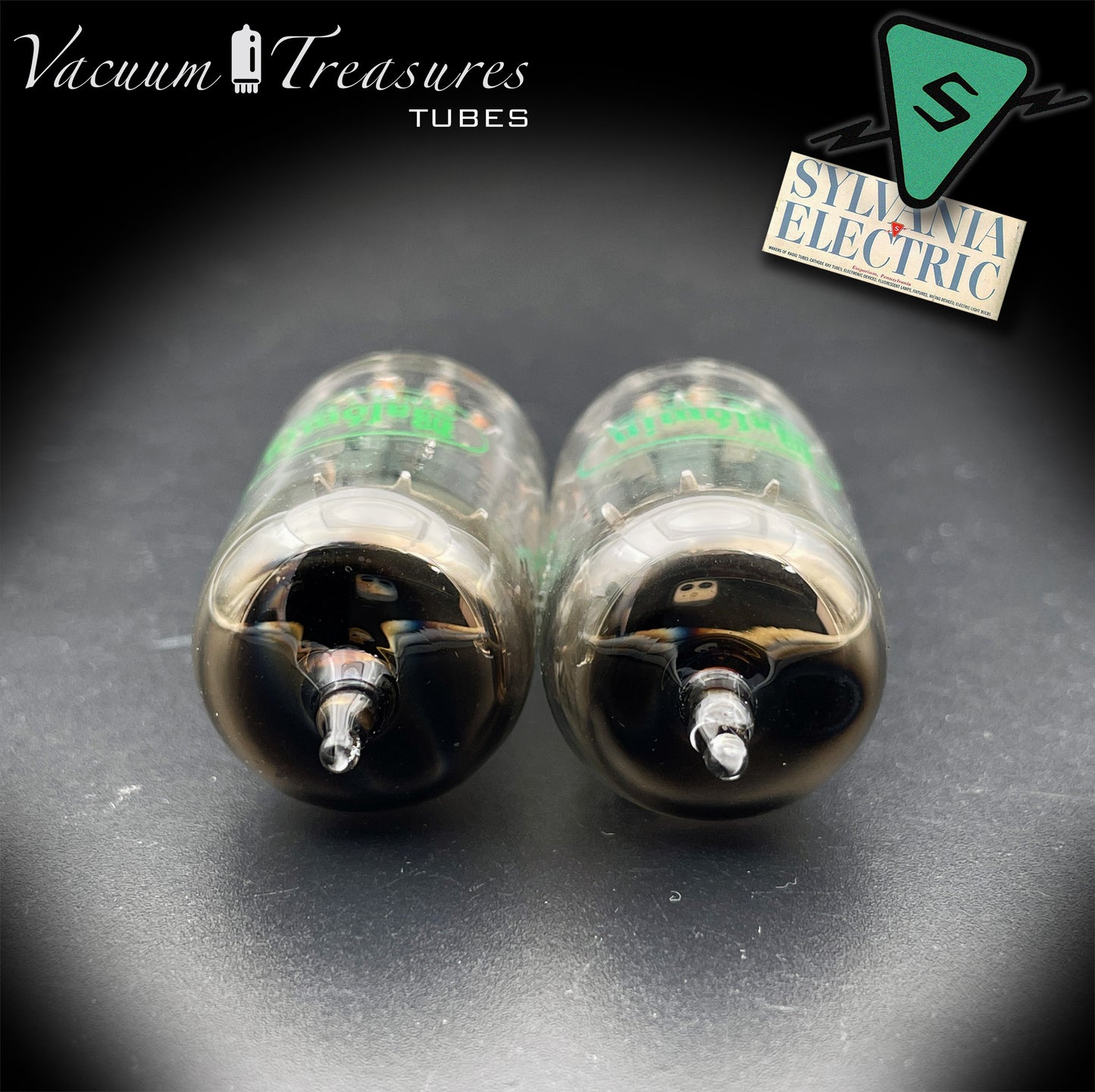 12AU7A / ECC82 NOS Baldwin by Sylvania Matched Pair Long Gray Plates Halo Getter Tubes USA '63