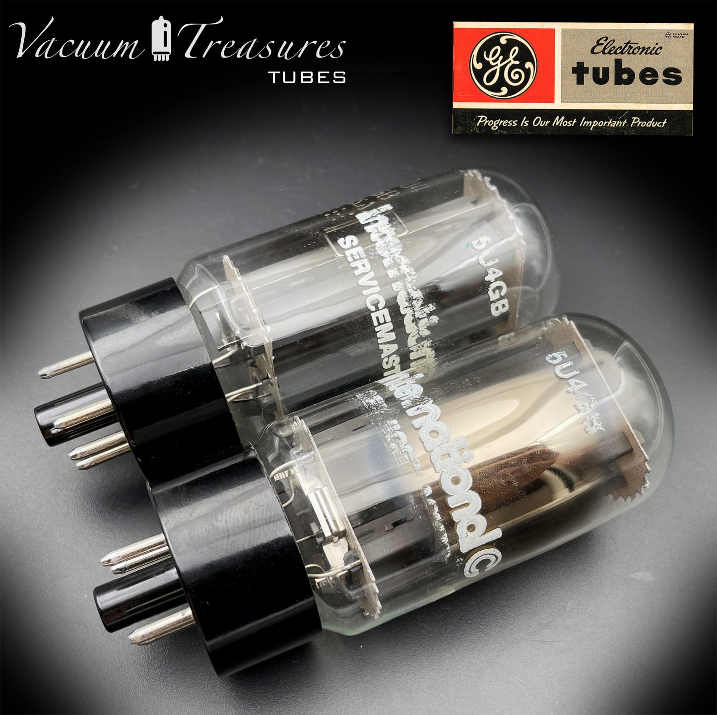 5U4 GB  5AS4A GE/International NOS NIB Gray Plates Side Square Getter Matched Pair Tubes Rectifiers Made in USA