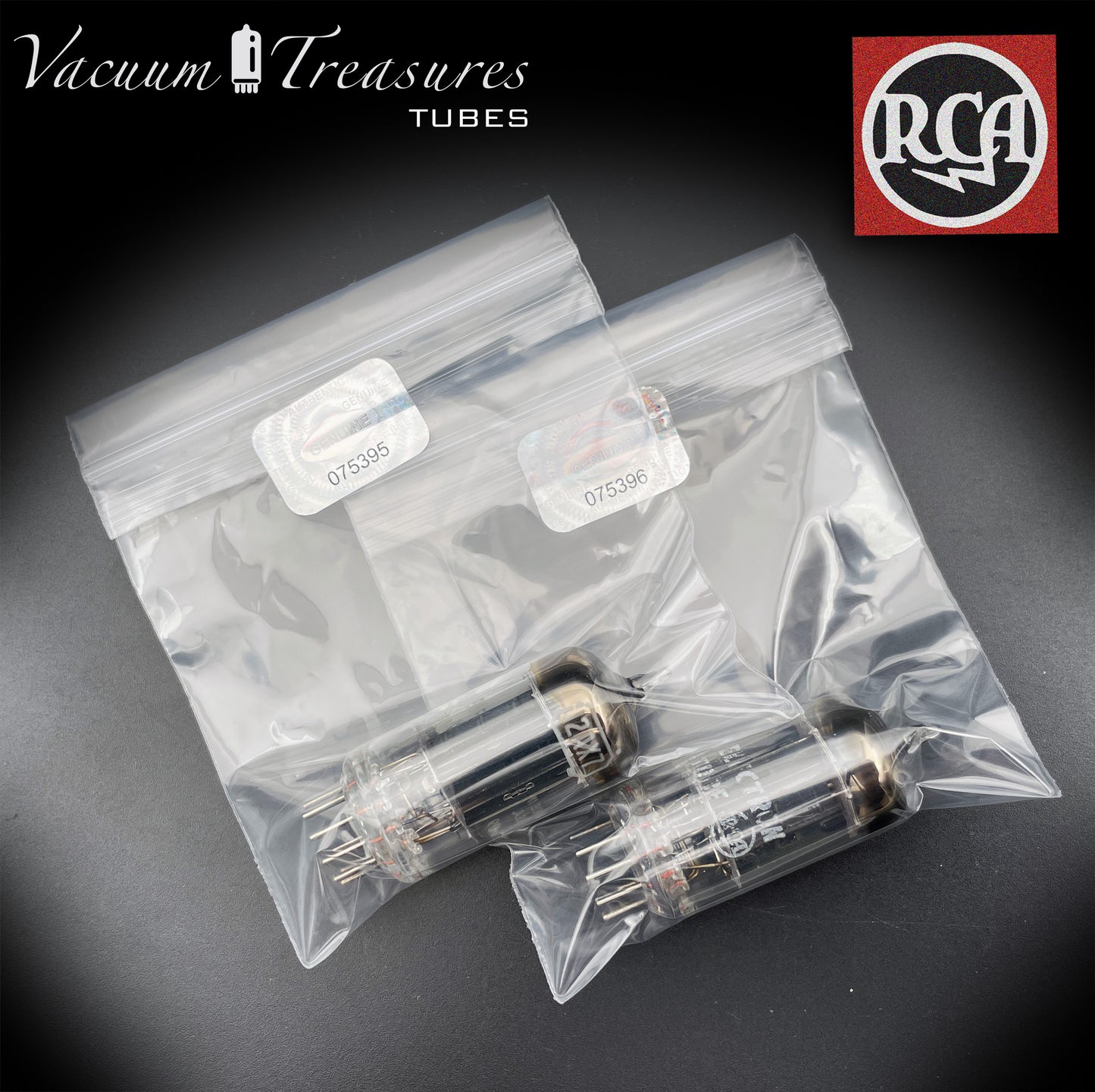 12AX7 / ECC83 RCA Matched Pair Long Black Plates Square Tilt getter Made in USA '58