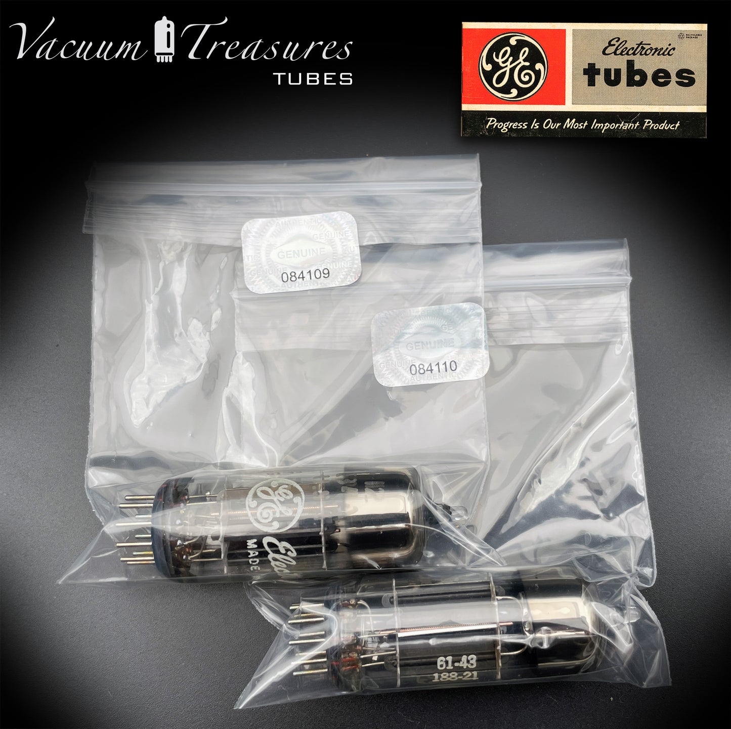 12B4A GE NOS Black Plates Halo Getter Low Noise & Microphonic Matched Pair Tubes Made in USA