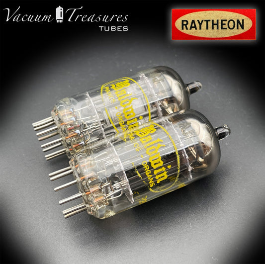 12AU7A / ECC82 NOS Baldwin by RAYTHEON Matched Pair Tubes Long Black Plates Halo Getter Made in USA '61