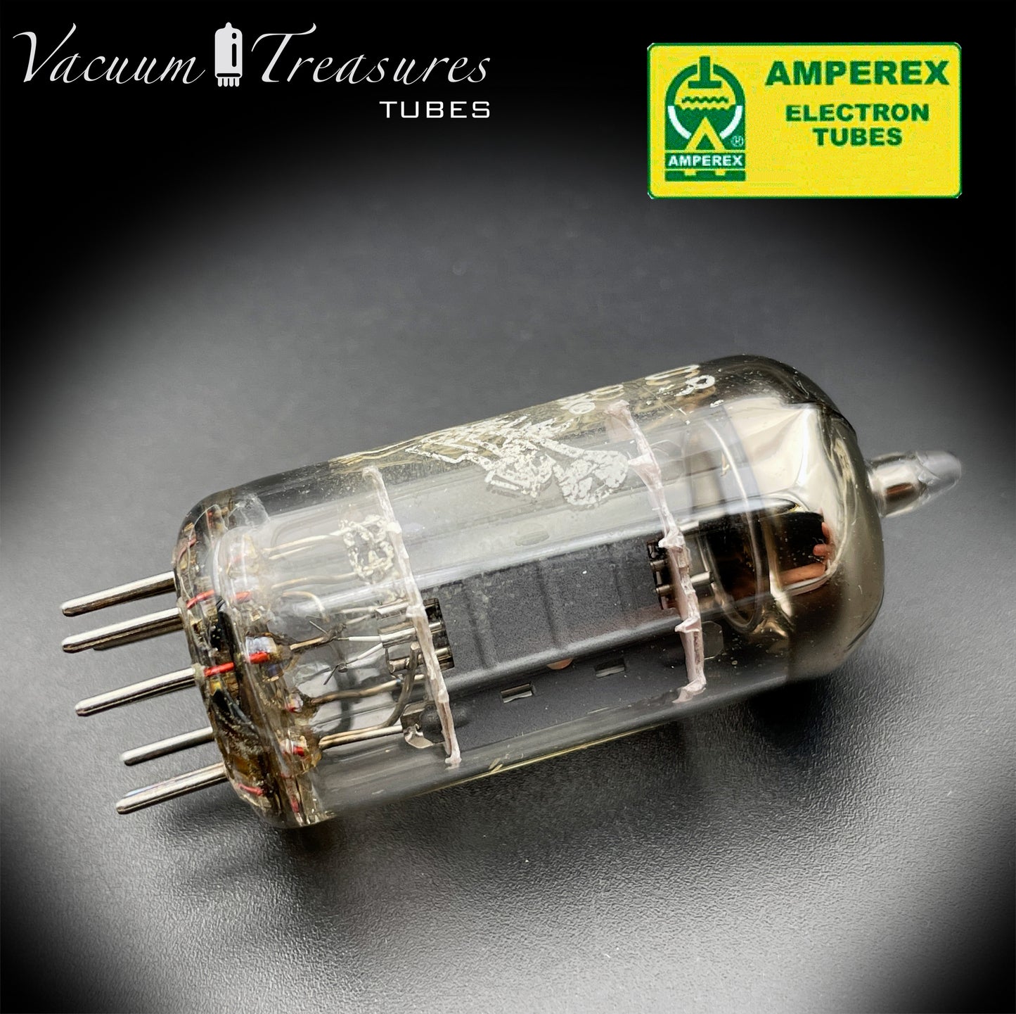 ECC82 ( 12AU7 ) CV491 NOS AMPEREX Bugle Boy Short Plate Large Halo Getter Tested Valve Tube MADE IN HOLLAND