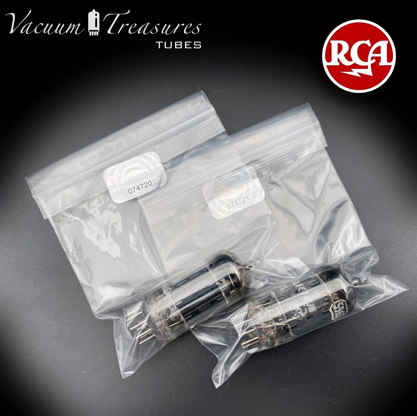 5963 ( 12AU7 ) RCA Matched Pair Long Black Plates Foil Getter AMPLITREX Tested