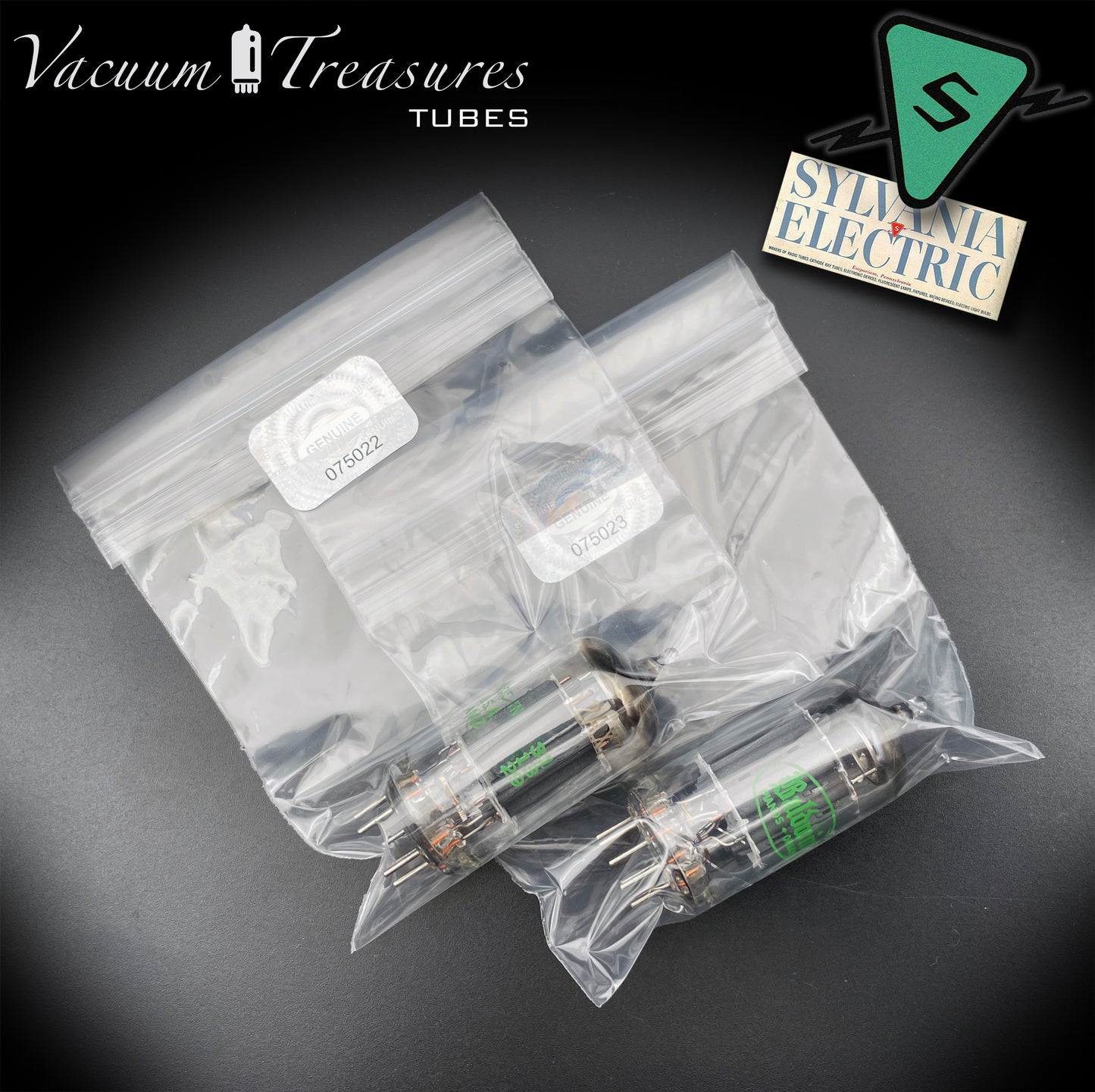 12AX7 / ECC83 Baldwin by Sylvania Matched Pair Long Gray Plates Halo Getter Made in USA