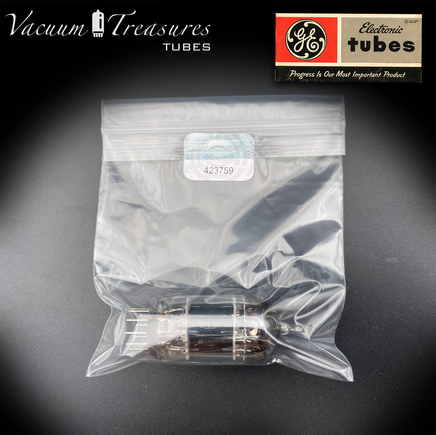 5751 GE NOS Triple Mica Black Plates Square Getter Amplitrex Tested Tube Made in USA '50s