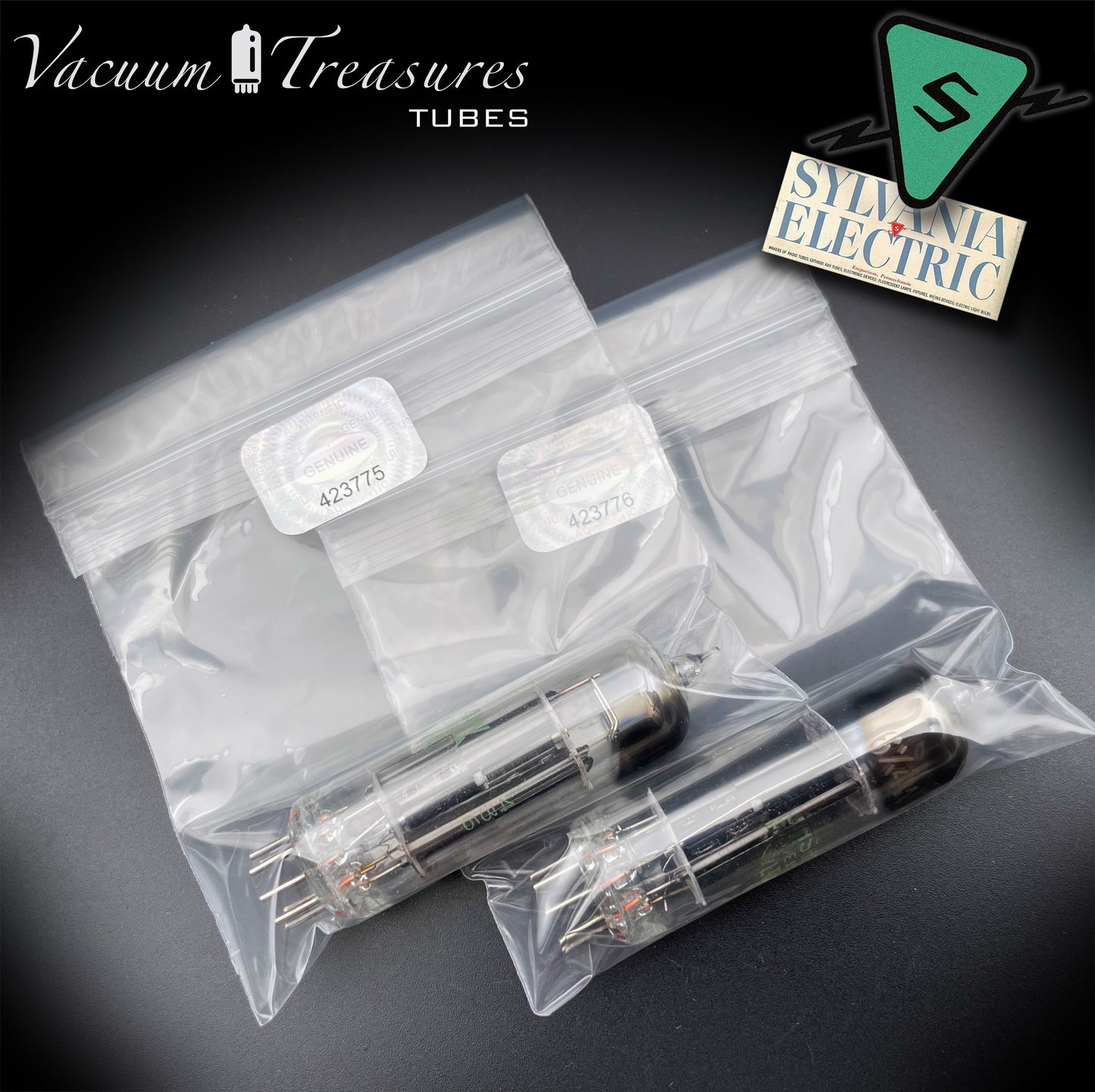 JHS 6X4W EZ90 NOS NIB SYLVANIA Matched Pair Black Plates Square Getter Made in USA '54