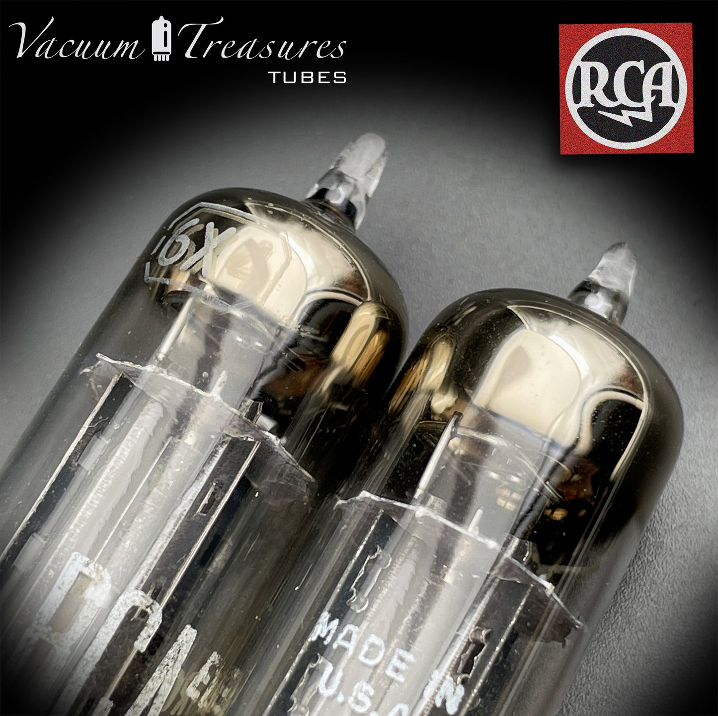 6X4 ( EZ90 ) NOS NIB RCA Black Plates Foil Getter Matched Pair Tubes Rectifiers Made in USA '50s