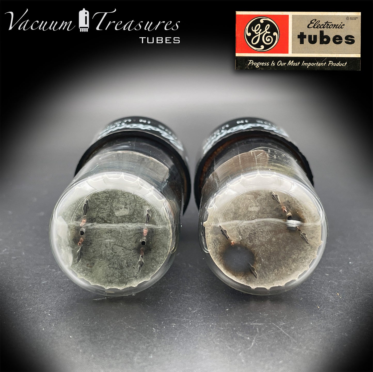 6SN7GT GE Black Plates Square Getter – Tested Pair – STRONG Issue – Made in USA '50s