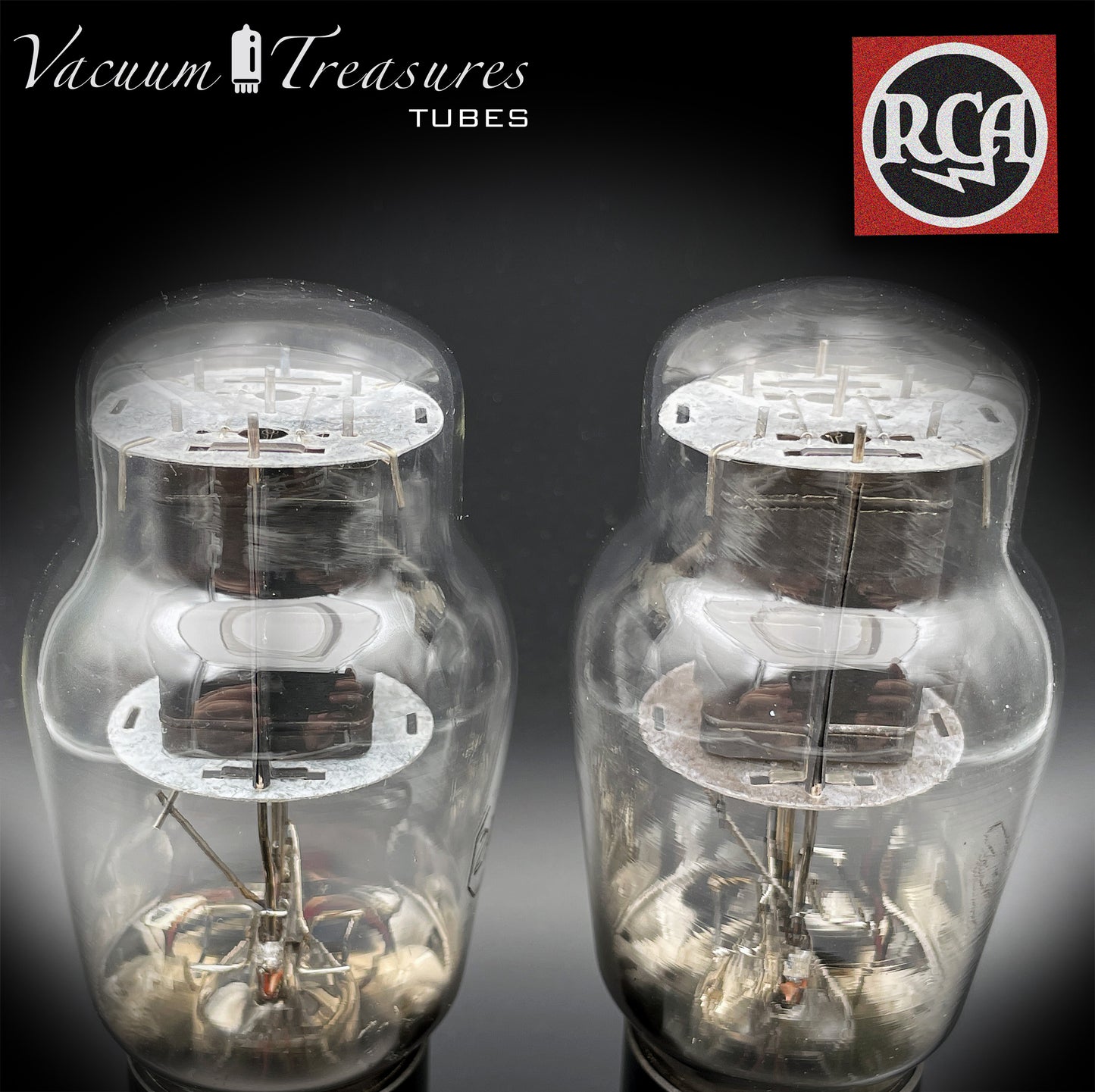 2A3 ( VT-95 ) RCA Bi-Plates Black Plates Dual Bottom Getter Matched Tubes Made in USA '50s