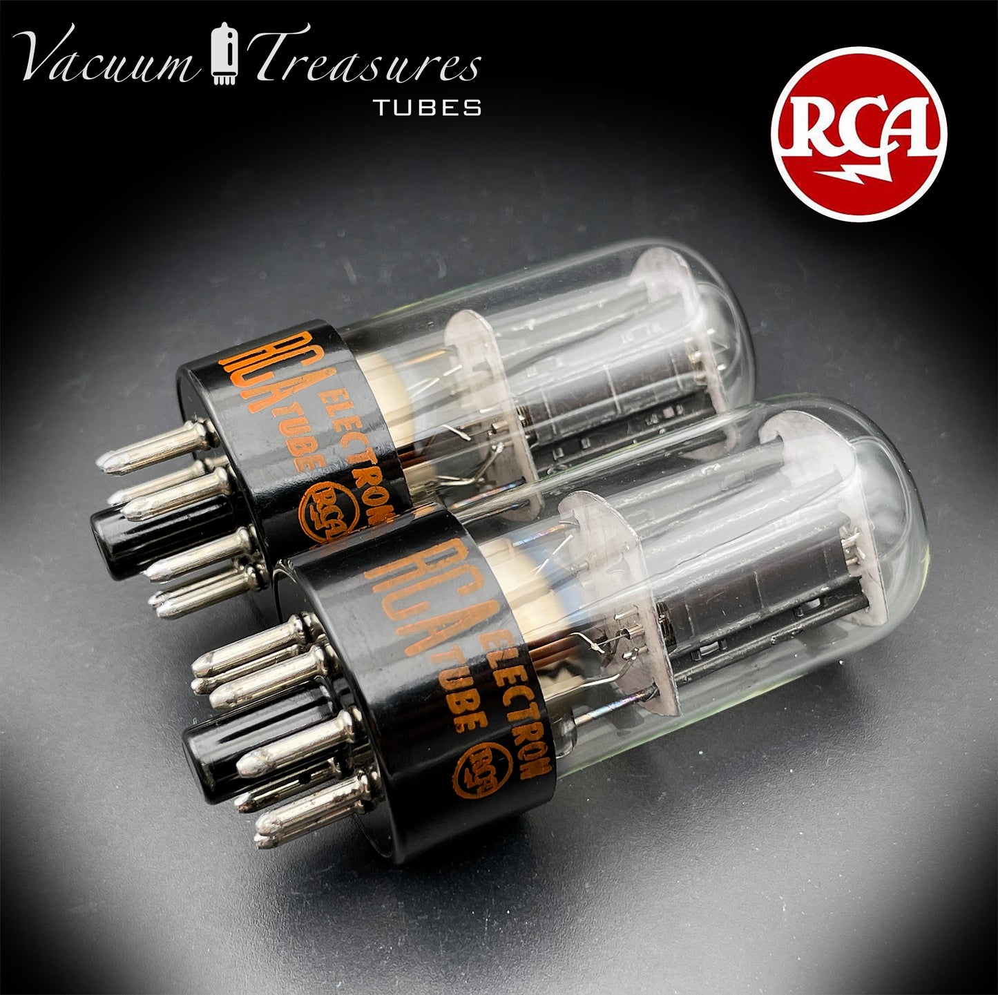 6SN7 GTB RCA Red Logo AMPLITREX Matched Pair Black Plates D Getter Low Noise & Mic Tubes