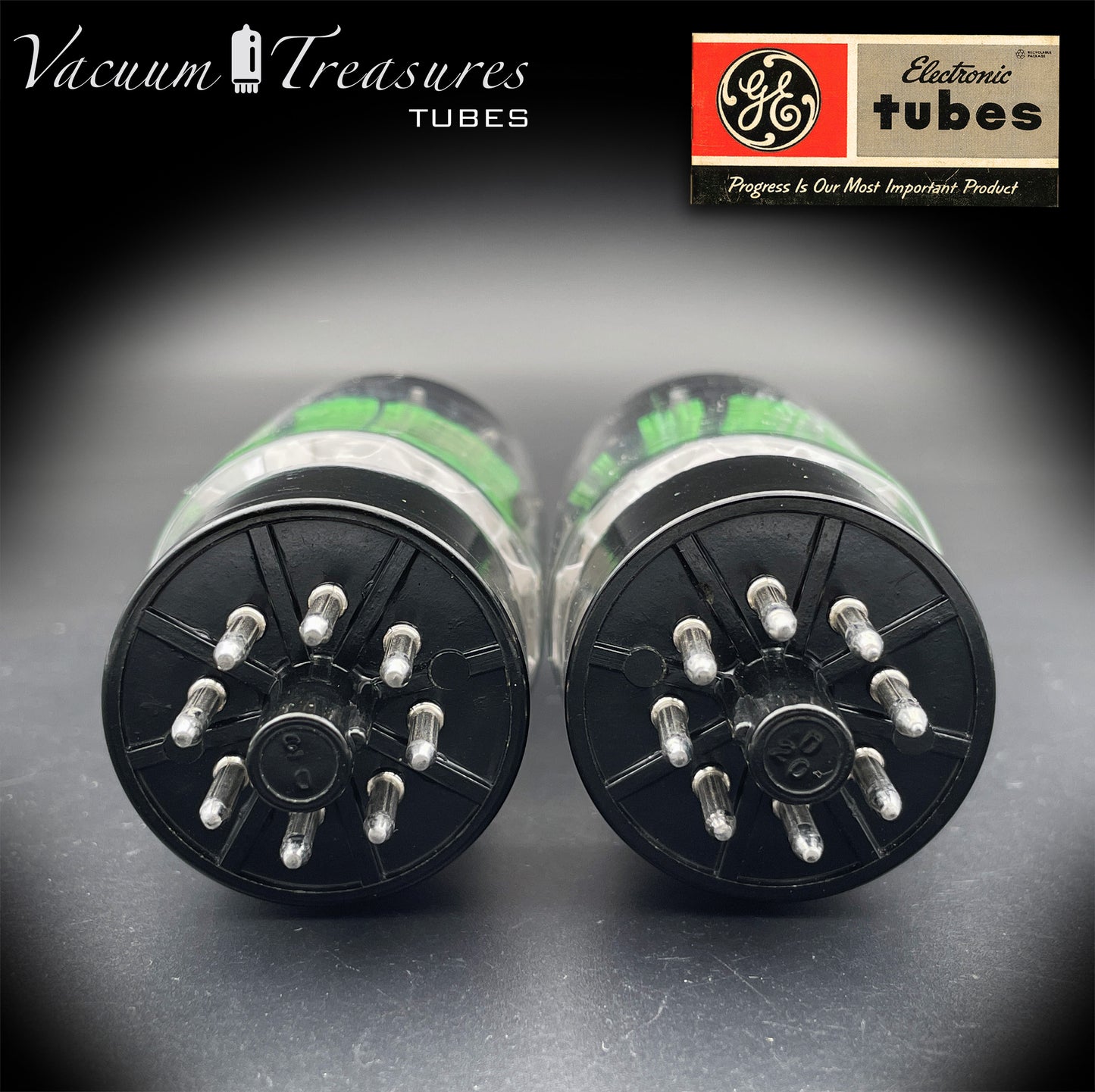 6AS7GA / 6080 GE NOS NIB Black Plate Green Print Matched Pair AMPLITREX Tested