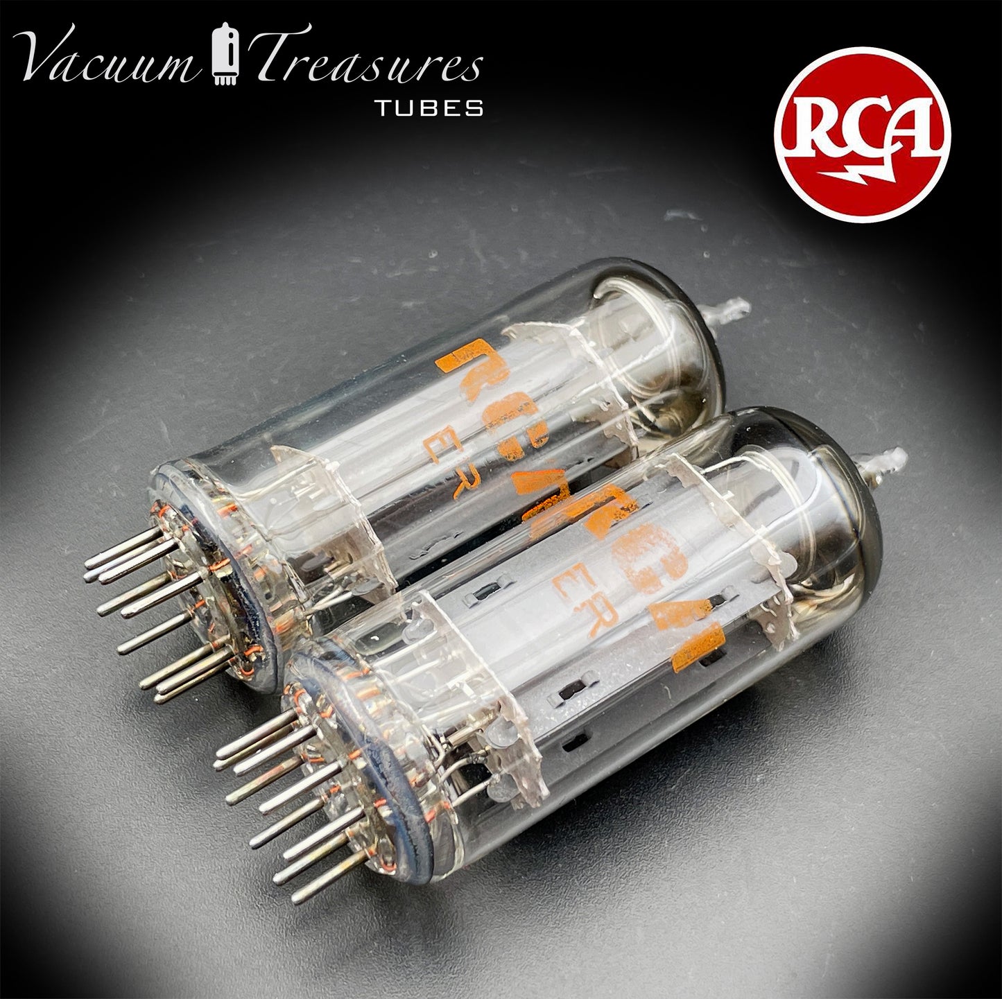 12BH7A 7032 NOS NIB RCA Matched Pair - Same Codes - Gray Plates Halo Getter Tubes USA '74
