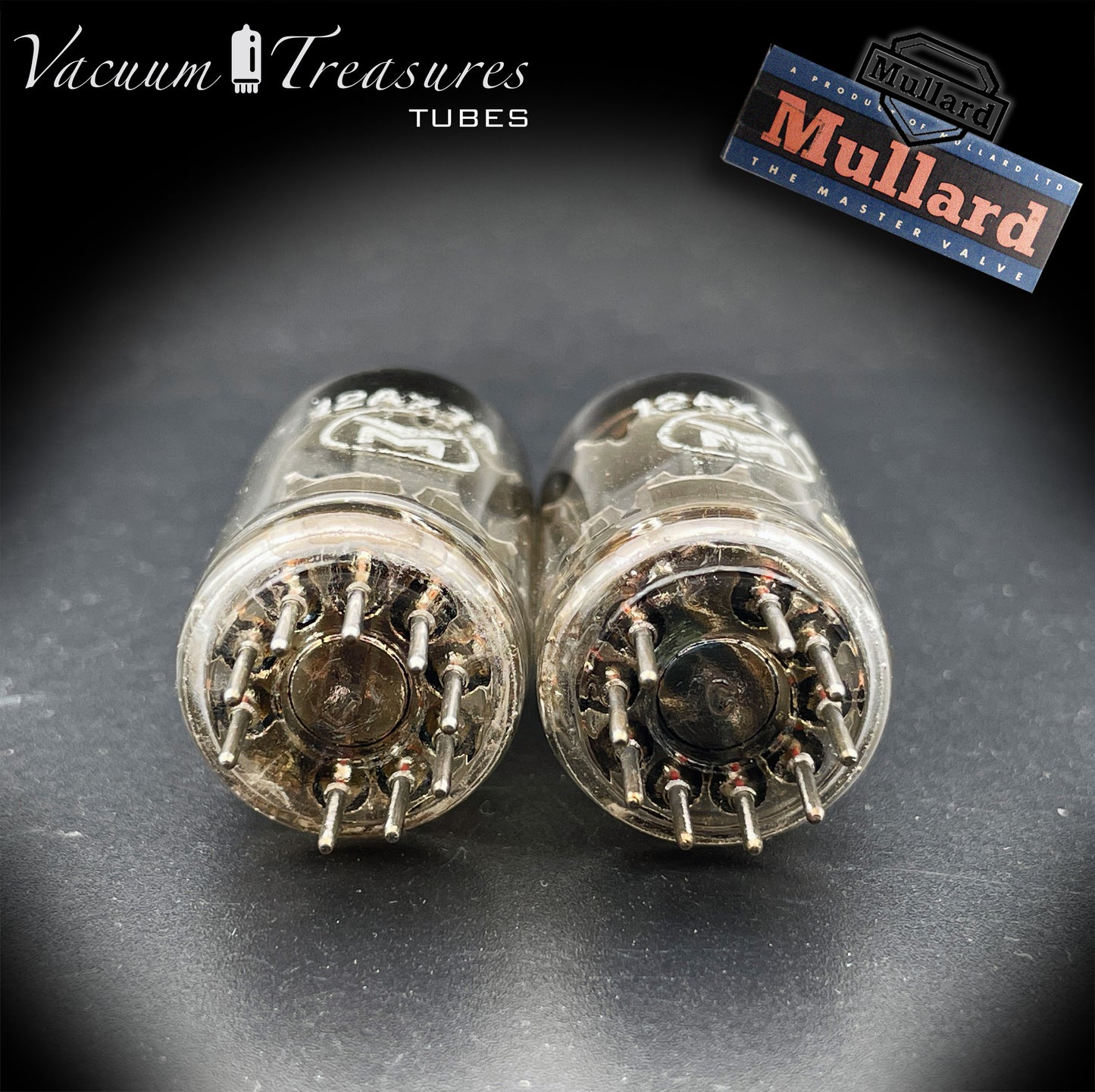 12AX7 / ECC83 MULLARD Blackburn Short Gray Plates Halo Getter - Same Code I61 B1C - AMPLITREX Tested Pair - Low Noise & Microphonics