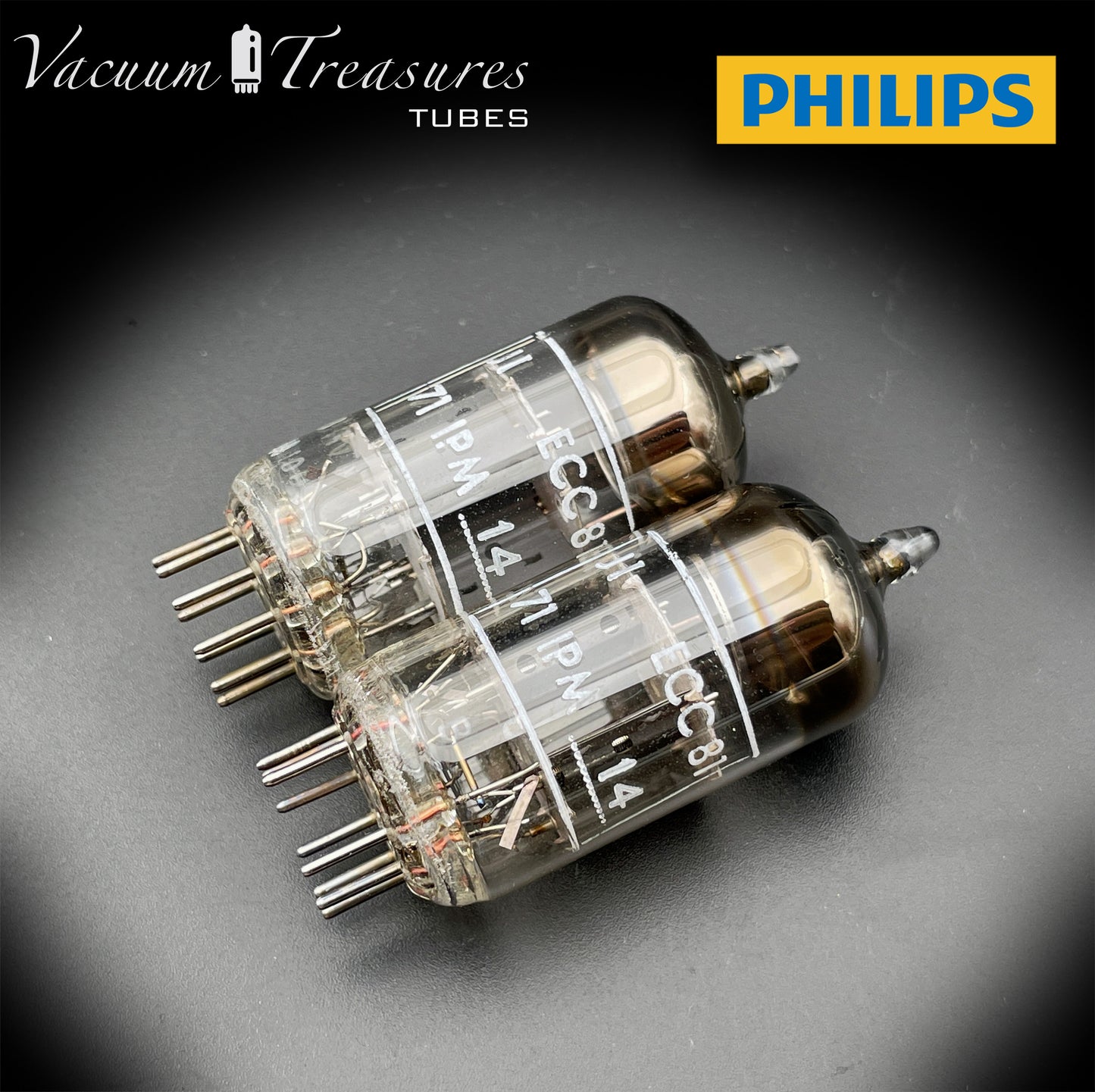 12AT7 ( ECC81 ) NOS NIB PHILIPS by Mullard, Blackburn Plant, Wing Gray Plates Halo Getter Matched Pair Tubes MADE IN GT. BRITAIN