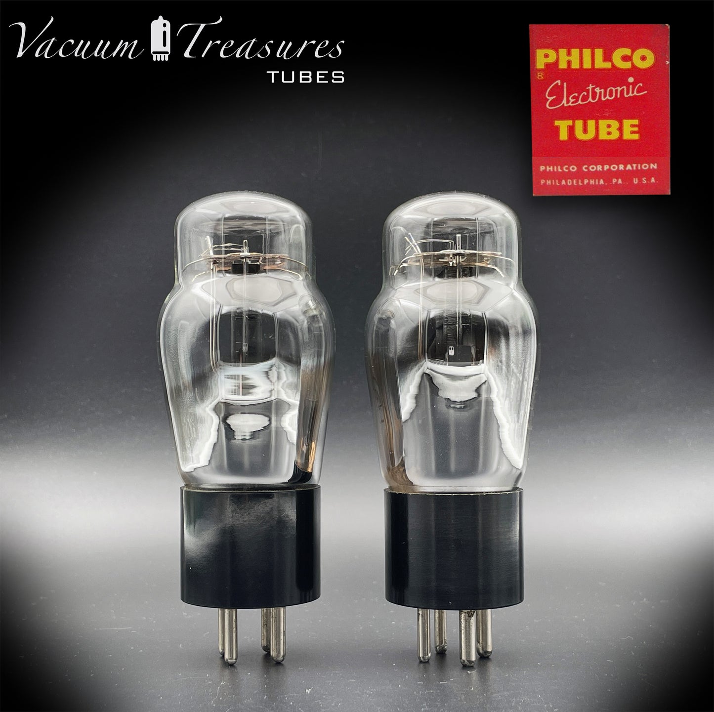 45 ST PHILCO NOS Black Plates Foil Dimpled Getter Matched Pair Tubes Made in USA 1930's