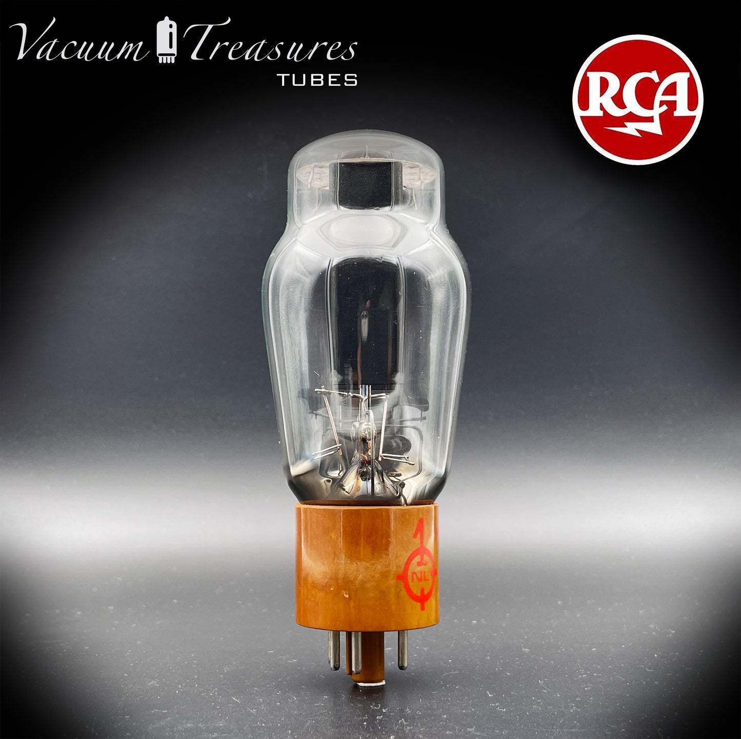 5R4GY INTERNATIONAL (RCA) – Black Plates Brown Base – Hanging Filaments – NOS NIB – Made in USA '50s