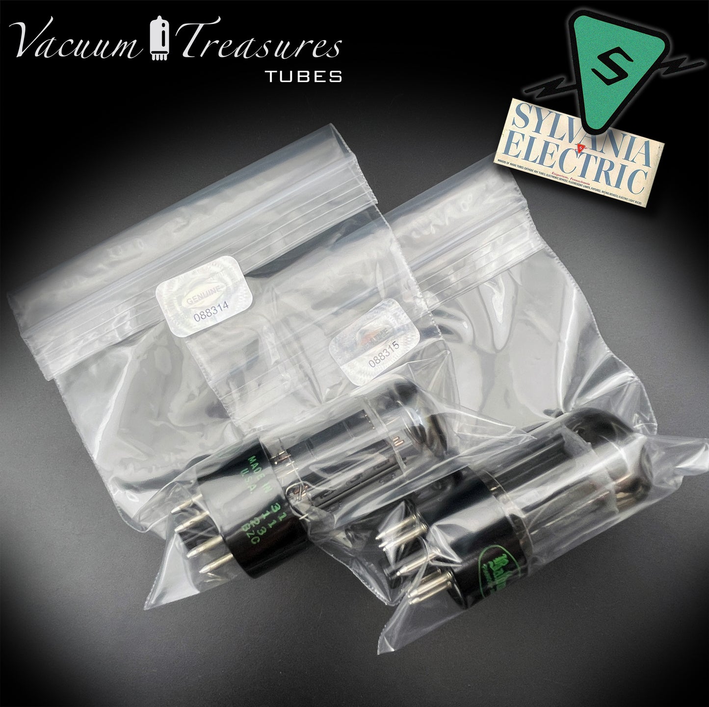 6SN7GTB Baldwin by SYLVANIA Matched Pair Black Plates Tubes - Same Codes - Made in USA '61
