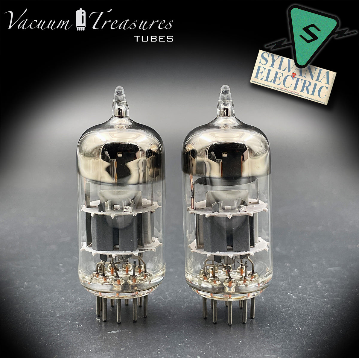 ECC88 / 6DJ8 SYLVANIA AMPLITREX Matched Pair Halo Getter Tubes Made in USA