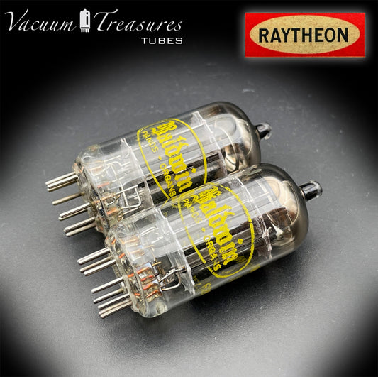 12AU7A / ECC82 NOS Baldwin by RAYTHEON Matched Pair Tubes Long Black Plates Halo Getter Made in USA '61